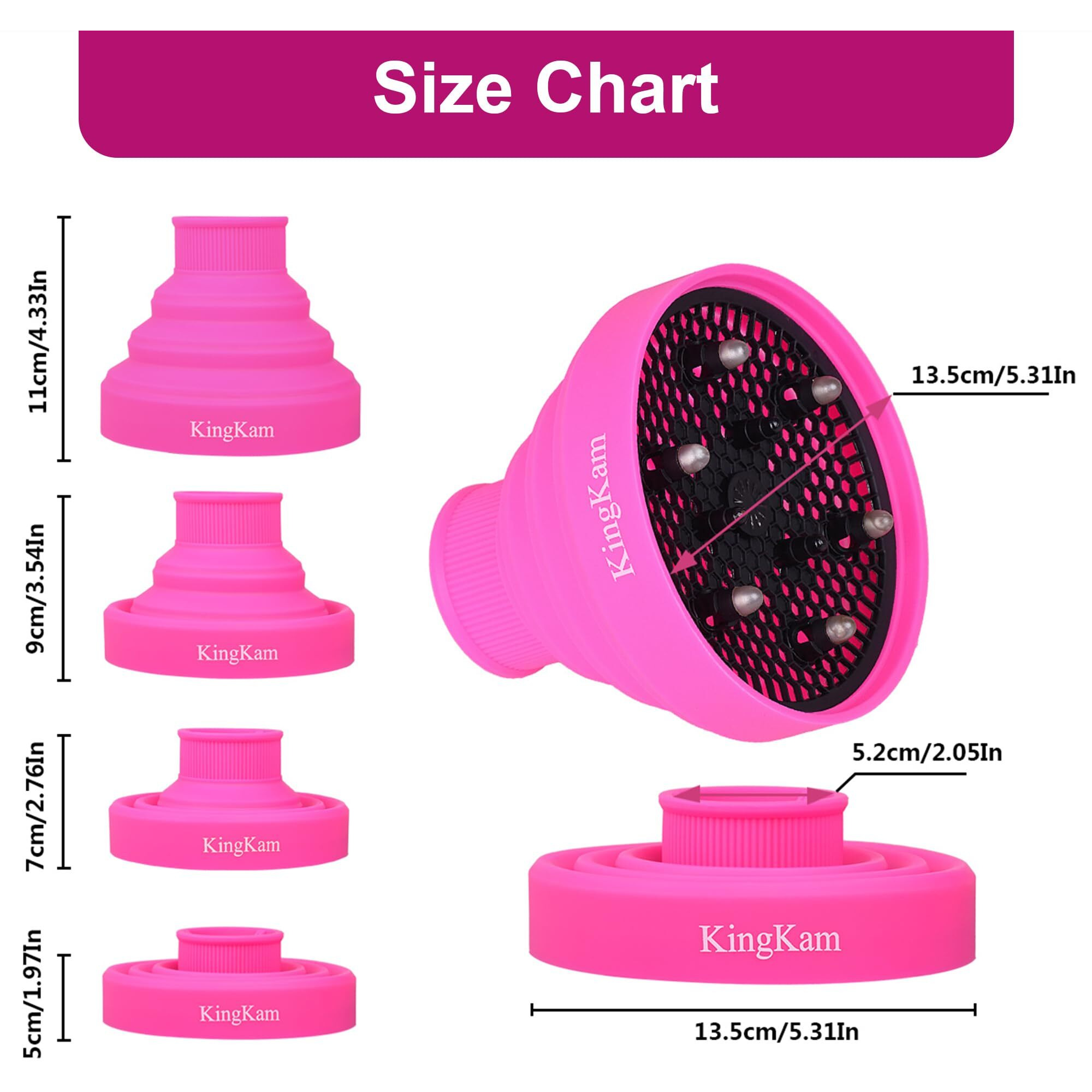 Collapsible Silicone Hair Dryer Diffuser - Travel And Easy Storage - Fit Nozzle Diameter D-1.575Inch To 1.968 Inch (4-5Cm) Kingkam-Pink