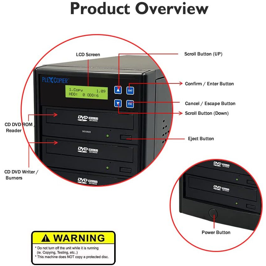 Plexcopier 24X Sata 1 To 5 Cd Dvd M-Disc Supported Duplicator Writer Copier Tower With Free Dvd Video Copy Protection
