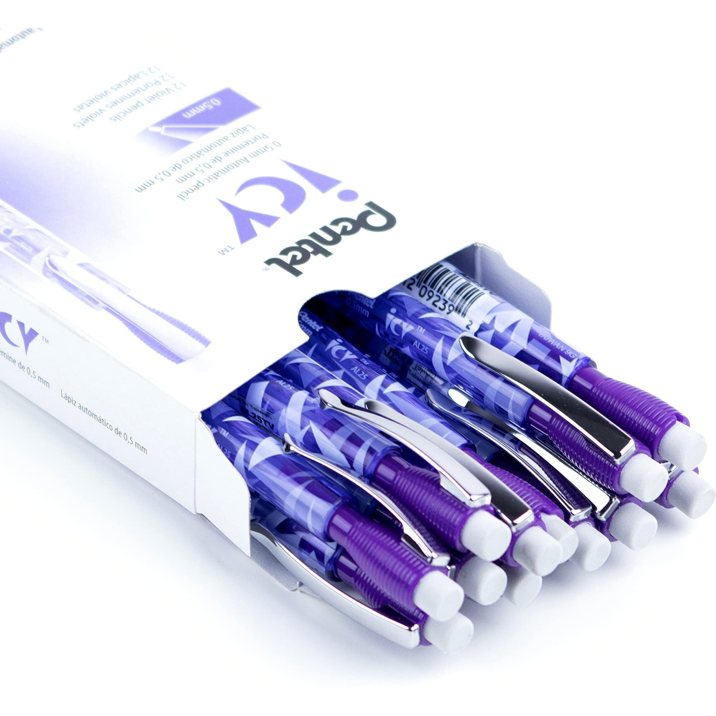 Pentel Icy Automatic Pencil, 0.5Mm, Violet Barrel, Box Of 12 (Al25Tv) (Appearance May Vary)