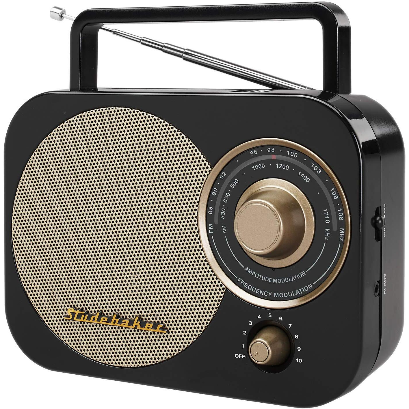 Studebaker Black And Gold Classic Retro Portable Am/Fm Radio With Aux Input - Sb2000Bg