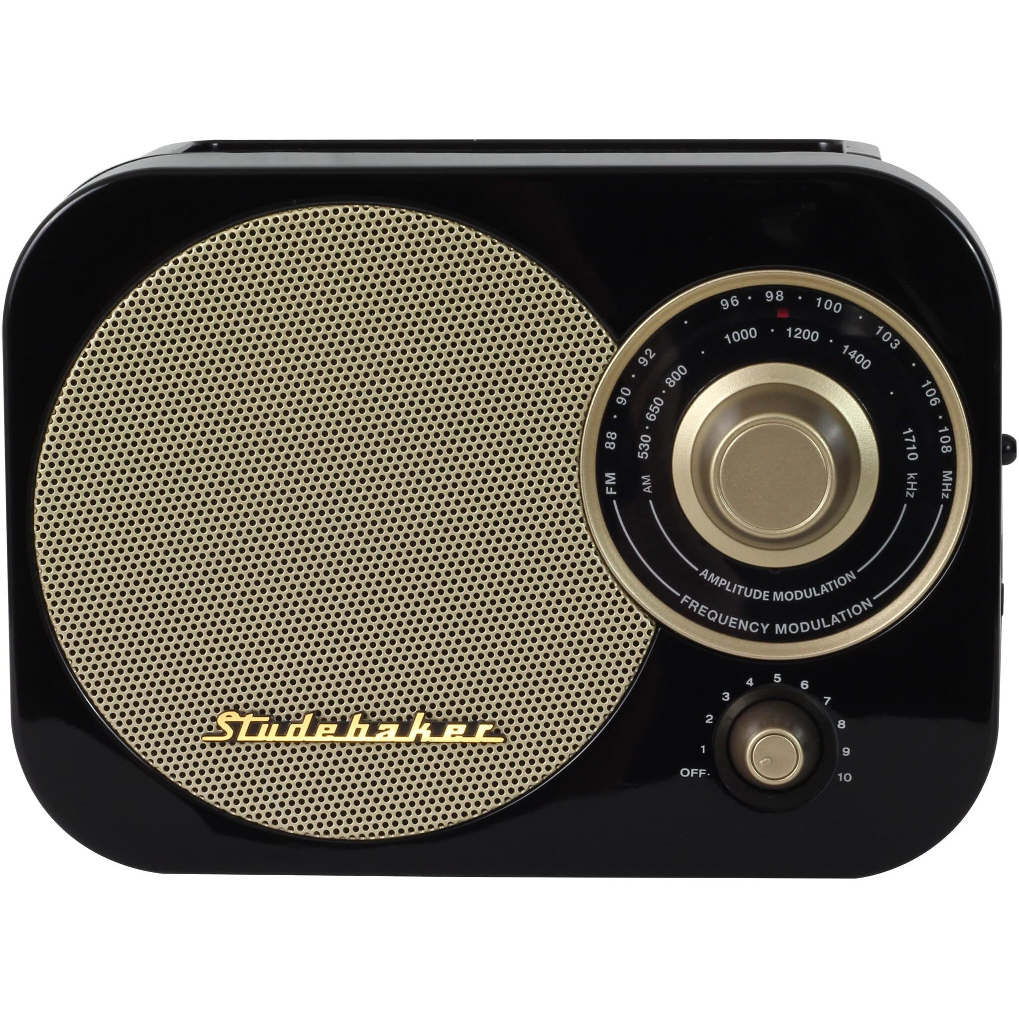 Studebaker Black And Gold Classic Retro Portable Am/Fm Radio With Aux Input - Sb2000Bg