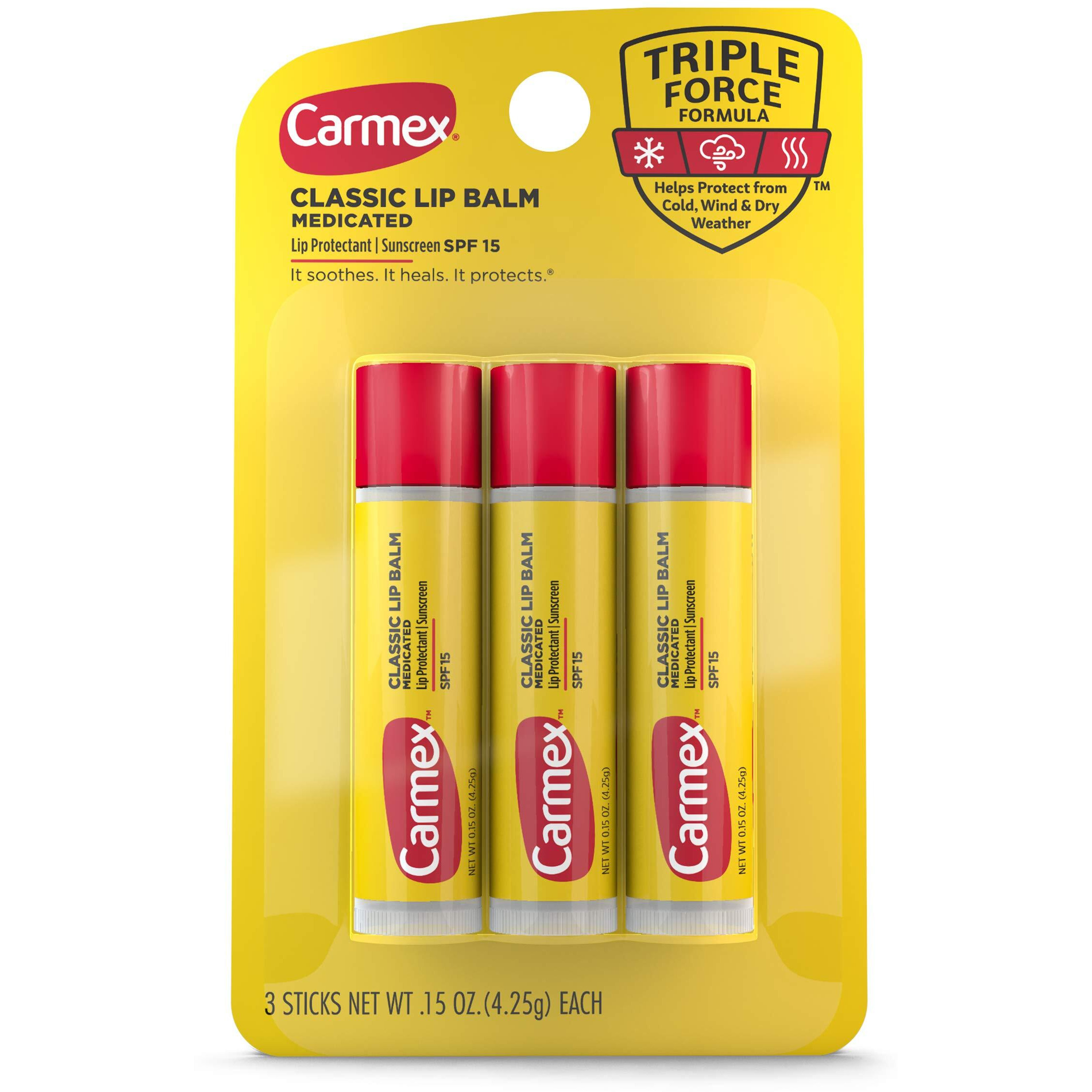 Carmex Medicated Lip Balm Sticks, Lip Moisturizer For Dry, Chapped Lips - 3 Count