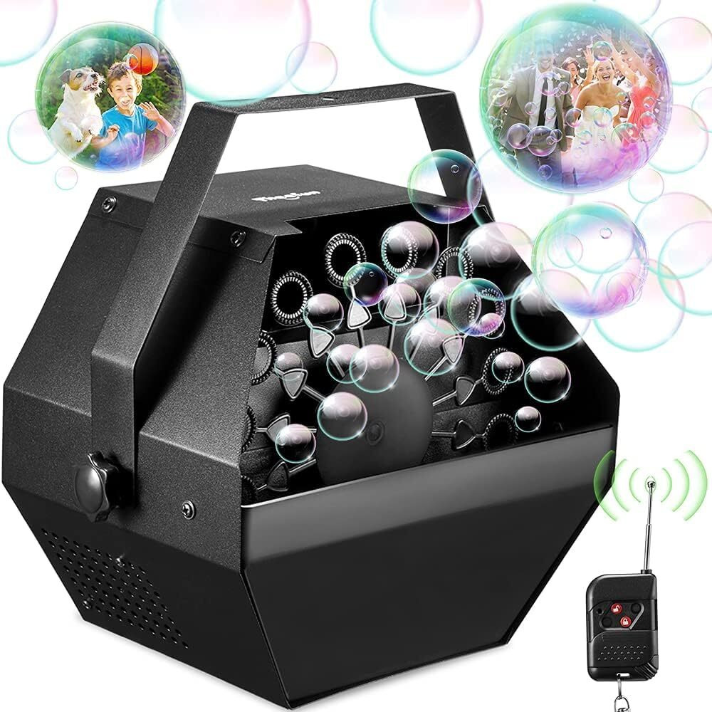 Theefun Bubble Machine Remote Control 750Ml Metal Bubble Blower Machine With High Output, Plug-In Automatic Bubble Maker Bubble Toys For Parties Wedding Birthday Indoor Outdoor Use With Ac Adapter