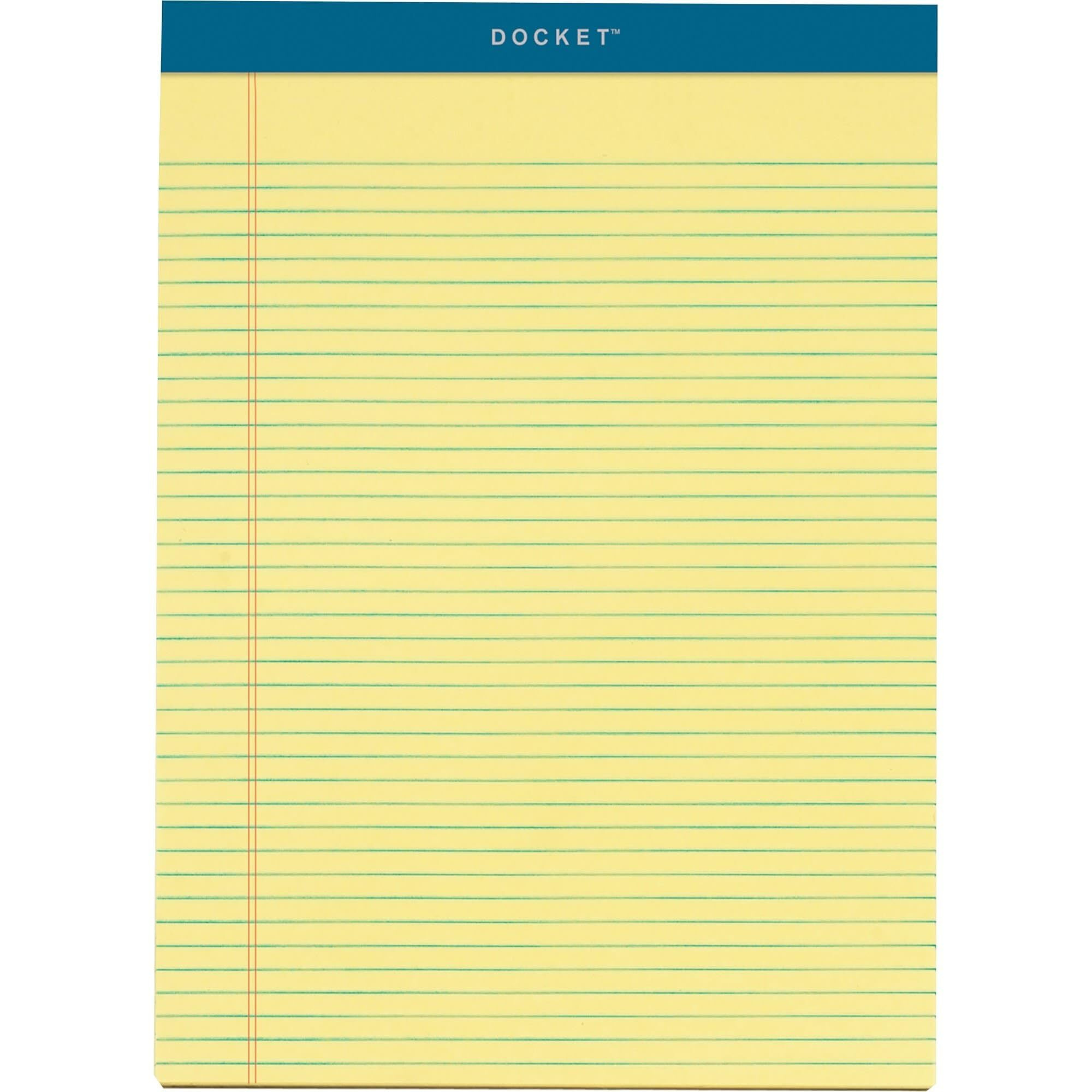 Top Docket Ruled Pads, 8-1/2 X 11-3/4, Canary, 100 Sheets, 6 Pads/Pack (63376)