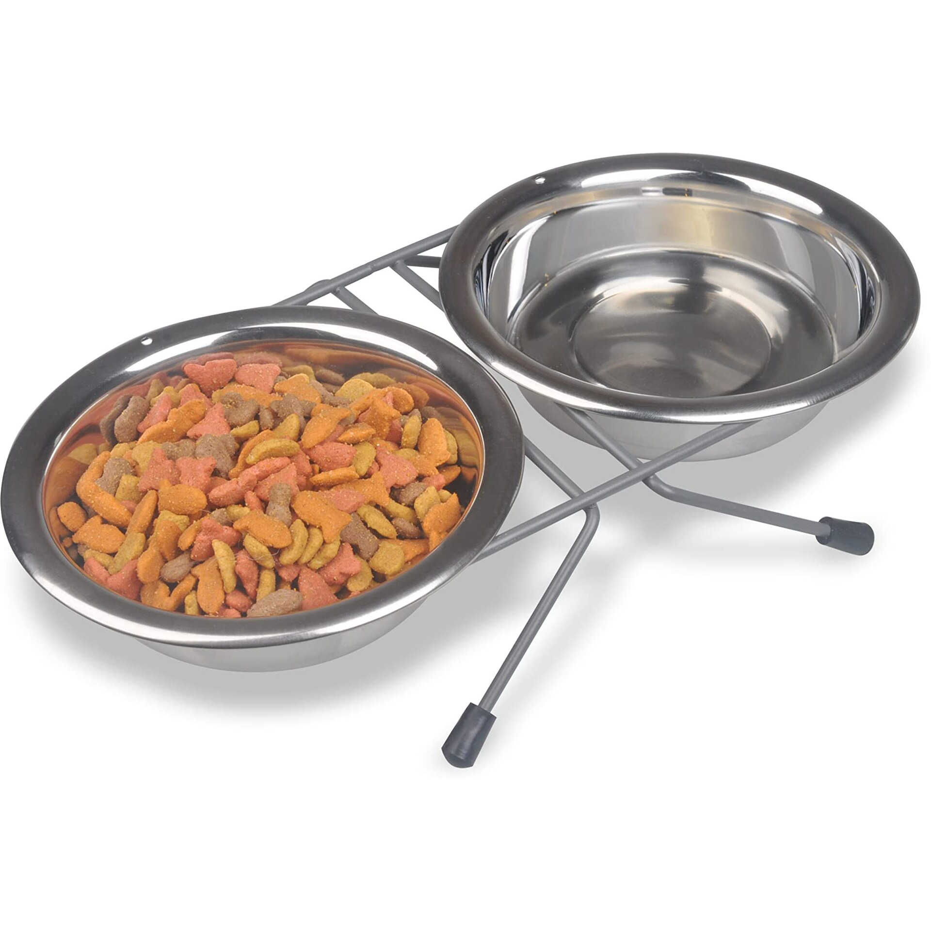 Van Ness Pets Raised Double Dish Feeder With Wire Rack For Cats And Small Dogs, With (2) 8 Oz Food And Water Bowls