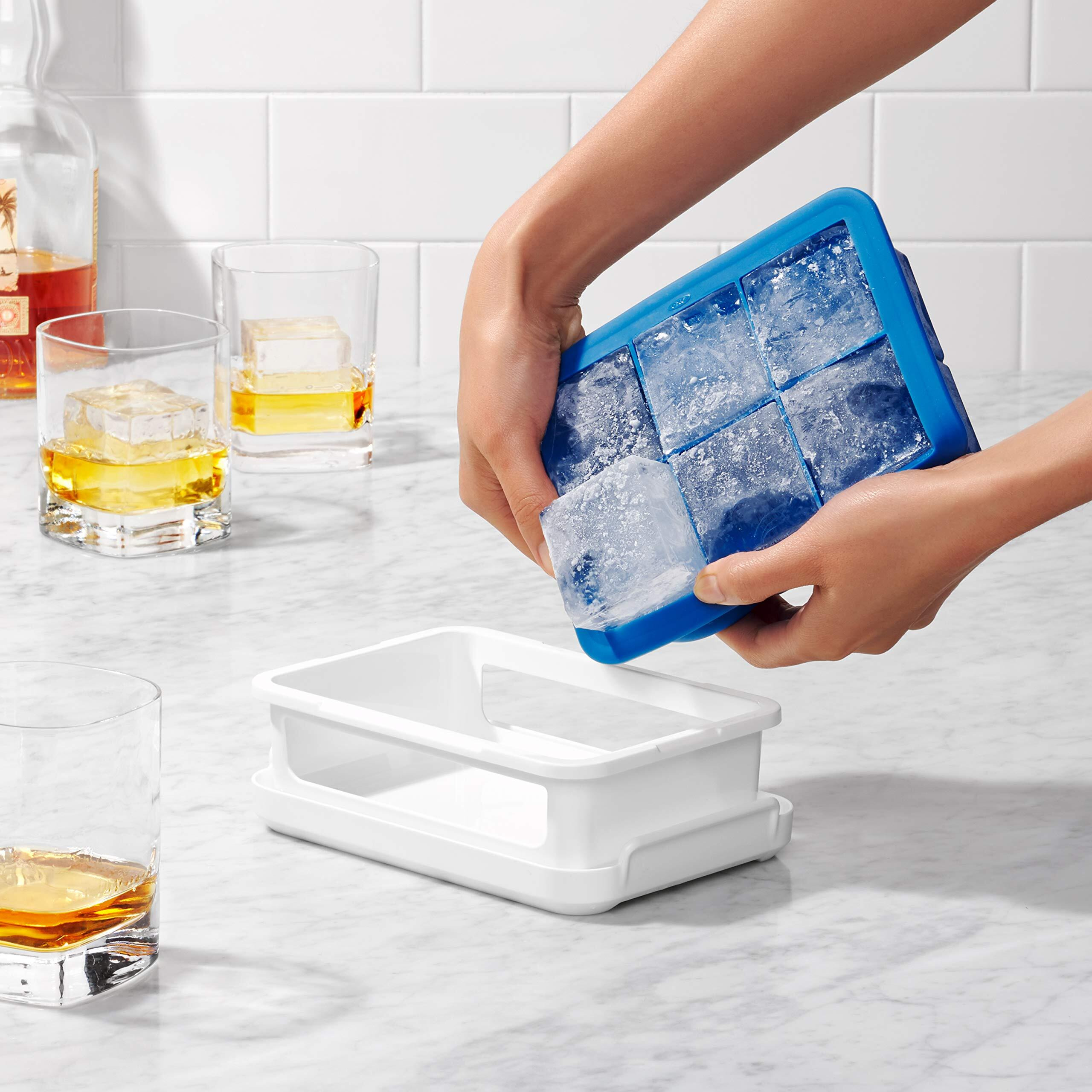 Oxo Good Grips Silicone Stackable Ice Cube Tray With Lid - Large Cube,Dark Blue