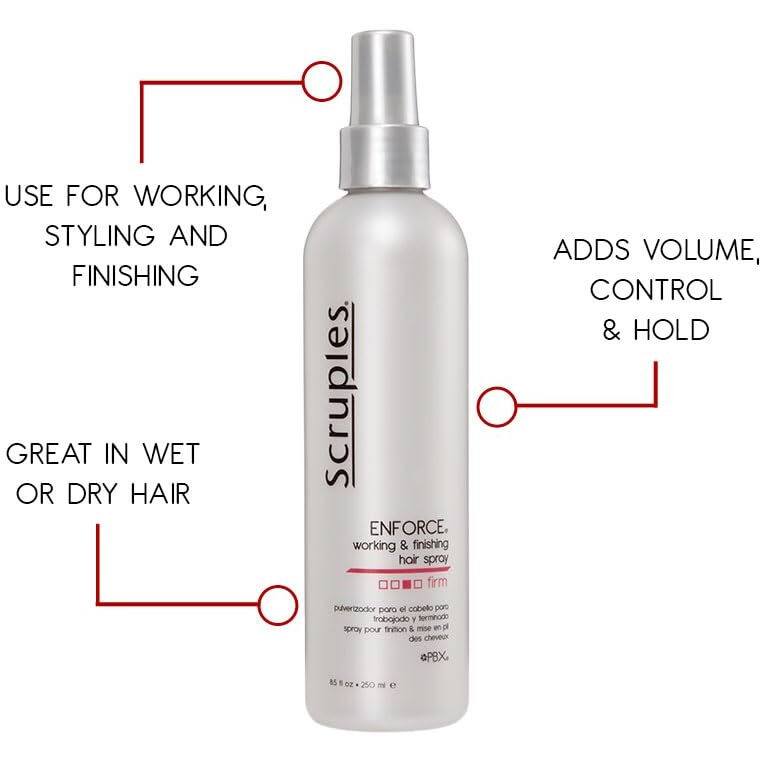 Scruples Enforce Working & Finishing Hair Spray - Multipurpose Extra Hold Hair Spray For Styling + Defining - Lock Styles In Place With Lightweight & Volumizing Hair Care (8.5 Oz)