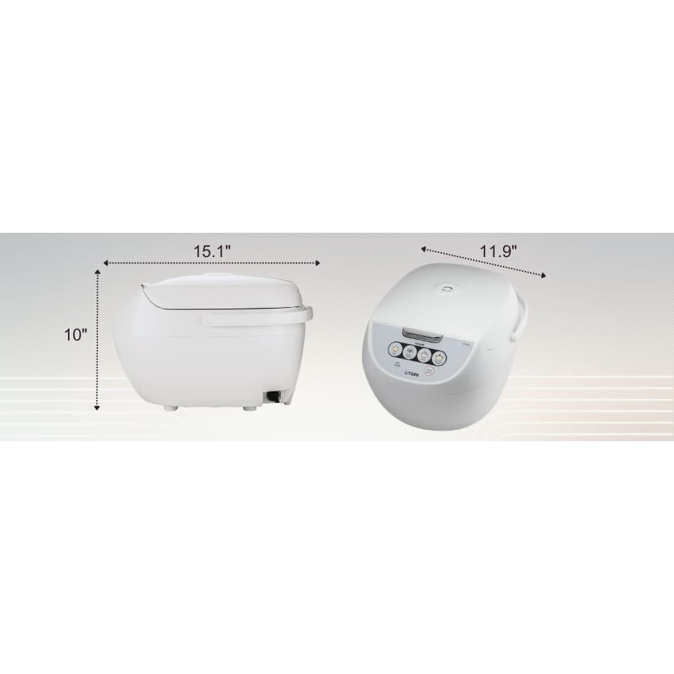 Tiger Jbv-A18U 10-Cup (Uncooked) Micom Rice Cooker And Warmer With Tacook Food Steamer Cooking Tray Technology, White