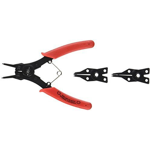 Performance Tool 1435 Interchangeable Head Snap Ring Pliers With Straight, 45 Degree And 90 Degree Angled Heads For Internal And External Use