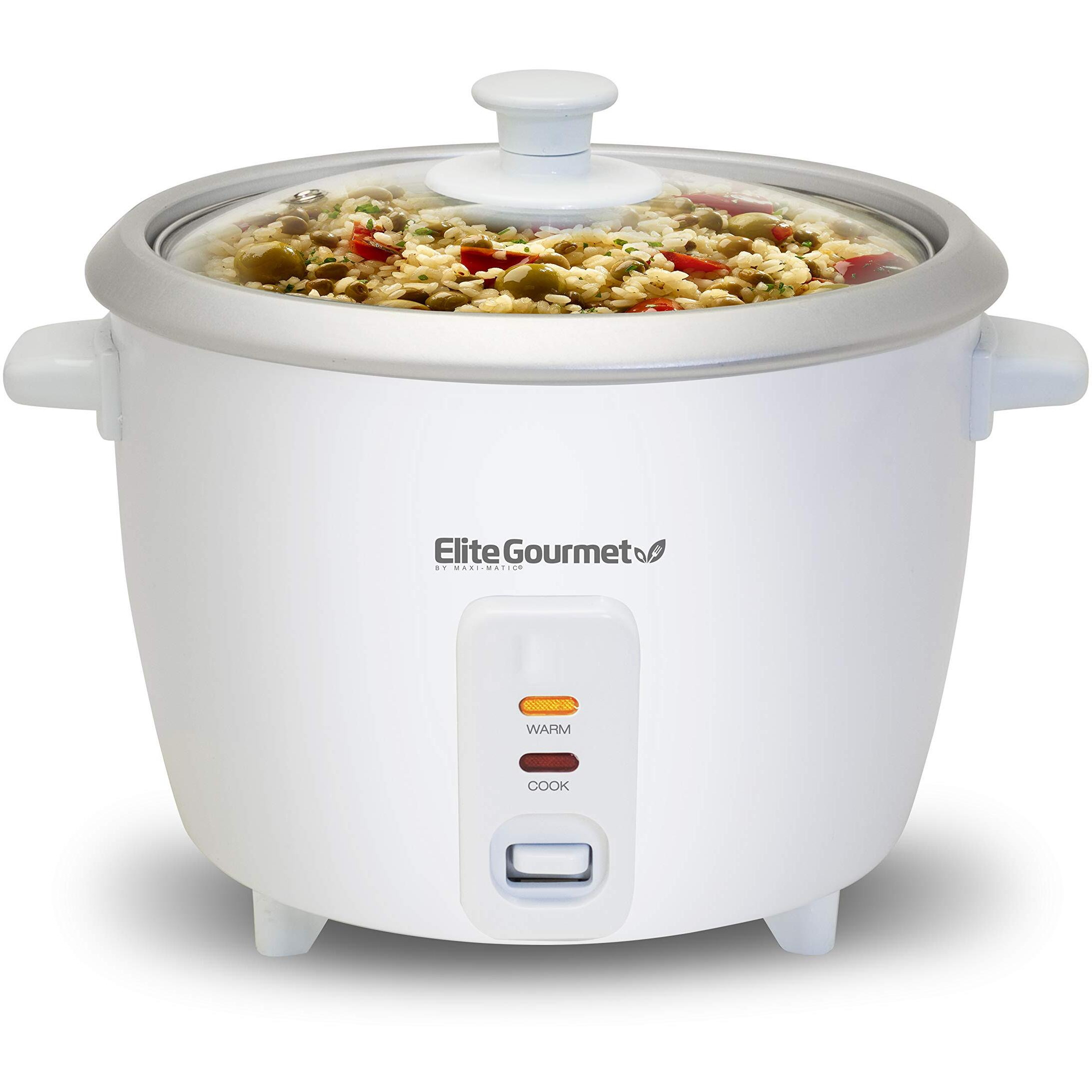 Elite Gourmet Erc-003 Electric Rice Cooker With Automatic Keep Warm Makes Soups, Stews, Grains, Hot Cereals, White, 6 Cups Cooked (3 Cups Uncooked)