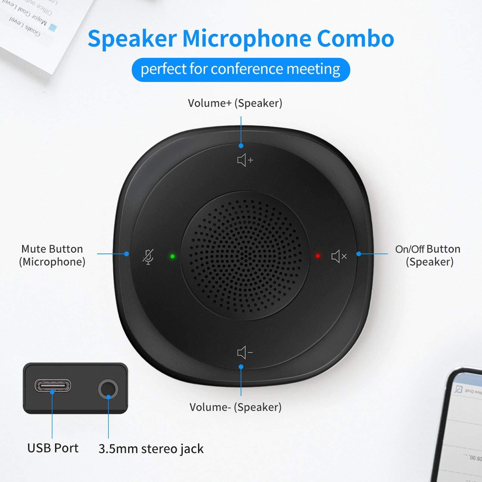 Usb Speakerphone Microphone, Conference Speaker Omnidirectional Computer Mic, With 360 Voice Pickup, Touch-Sensor Buttons For Mute/Unmute, Streaming, Call Speaker Skype, Webinar, Interview -(Jv801)