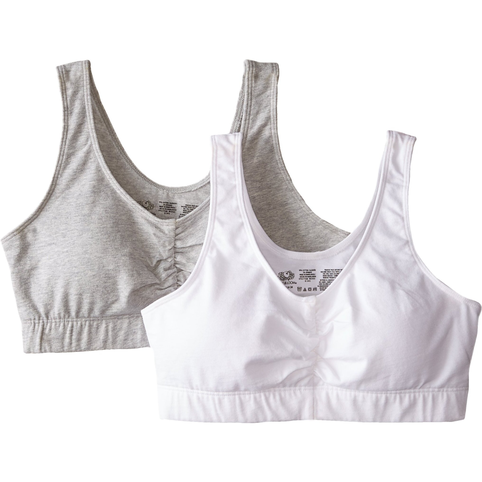 Fruit Of The Loom Women's Sport Bra With Cookies , White/Heather Grey, 44(Pack Of 2)