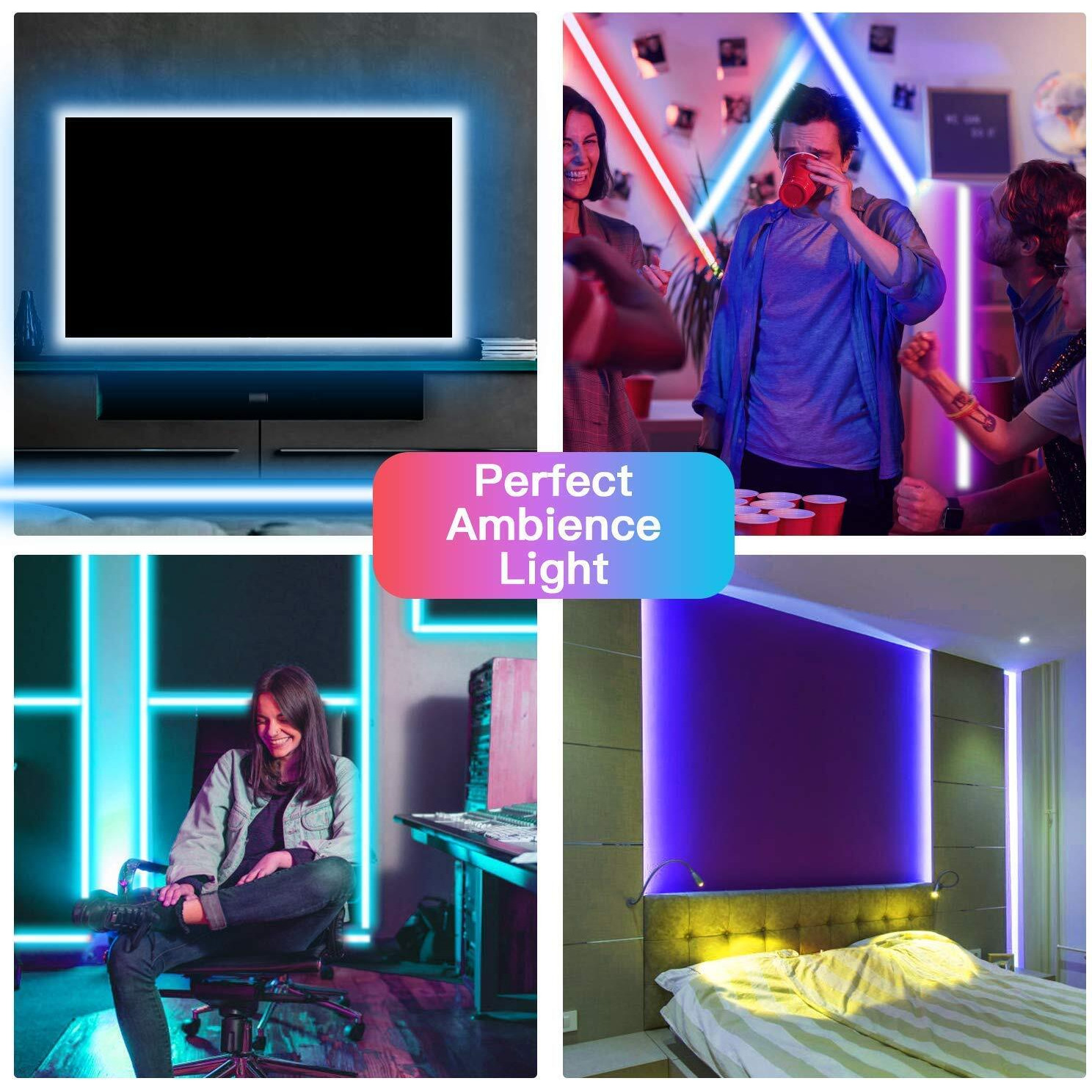 Tjoy Led Strip Lights With 44 Key Remote Control 50Ft, Multi-Color Rgb Led Lights, Color Changing Led Light Strip For Bedroom, Led Strip Lighting For Room Decor Aesthetic, Tv, Diy
