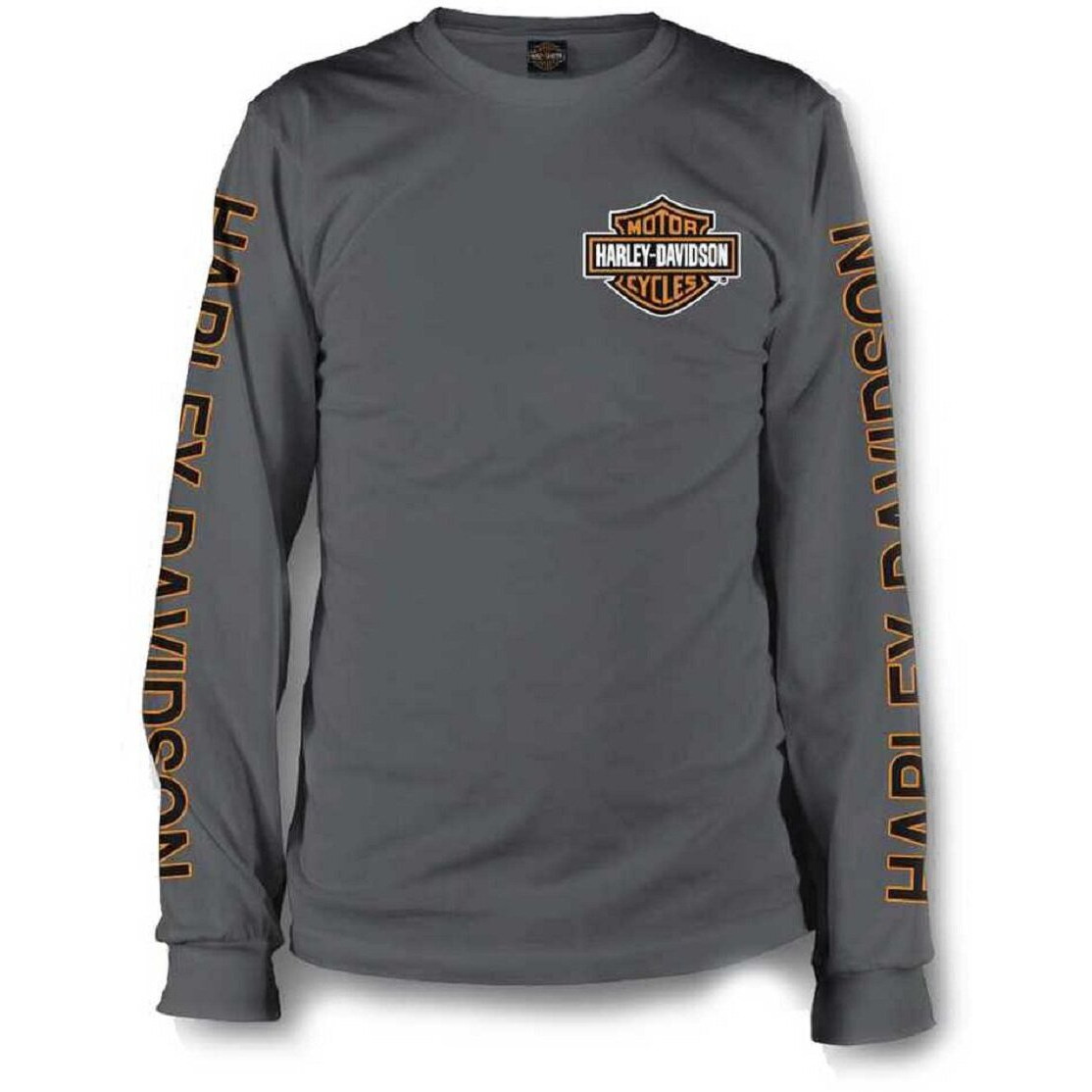 Harley-Davidson Men's Long Sleeve Orange Bar & Shield Grey Shirt 30291963 (L)