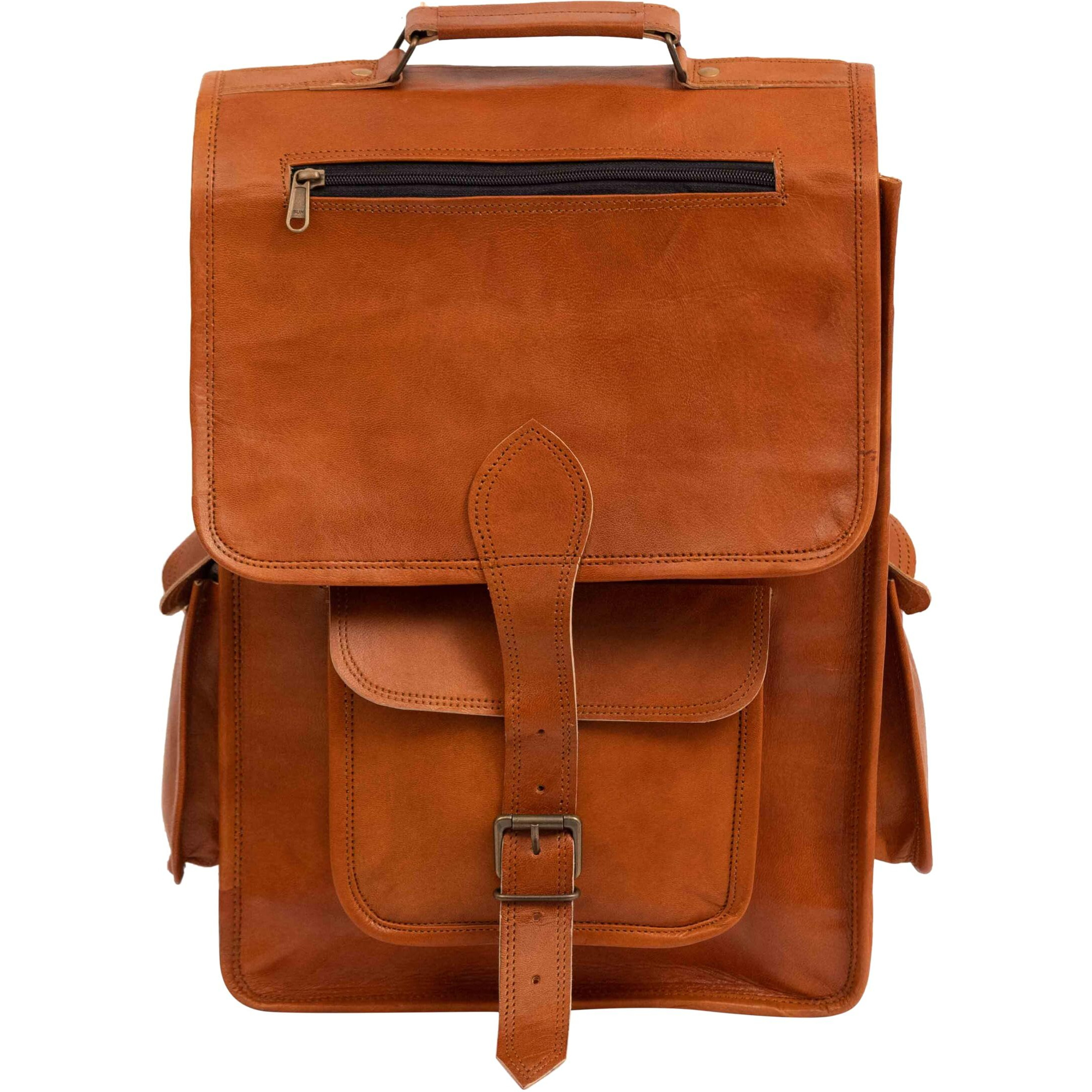 Shy Shy Let's Touch The Sky 16"" Vintage Leather Backpack Laptop Messenger Bag Lightweight College Rucksack Sling For Men Women