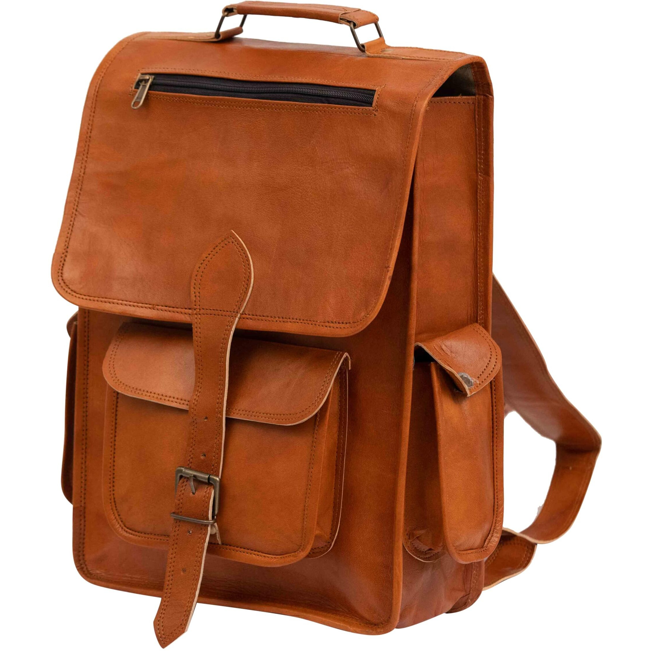 Shy Shy Let's Touch The Sky 16"" Vintage Leather Backpack Laptop Messenger Bag Lightweight College Rucksack Sling For Men Women