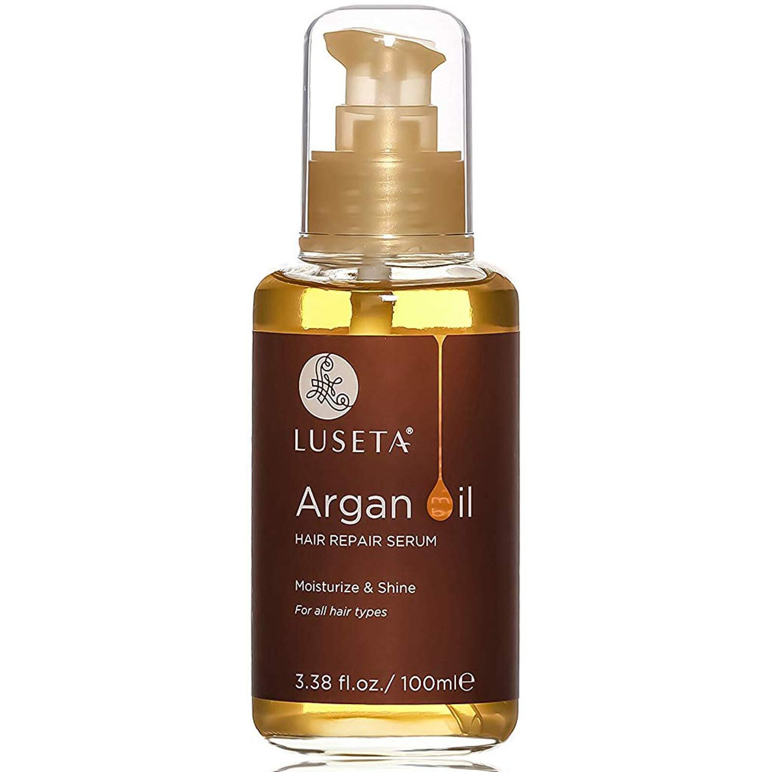 L Luseta Argan Oil Hair Serum, 100% Pure Argan Oil For Frizzy Control Dry Damage , Repair, Shine Smoothing Strengthening & Nourishing, 3.38 Fluid Ounces