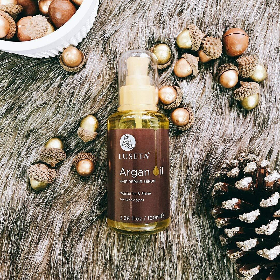 L Luseta Argan Oil Hair Serum, 100% Pure Argan Oil For Frizzy Control Dry Damage , Repair, Shine Smoothing Strengthening & Nourishing, 3.38 Fluid Ounces