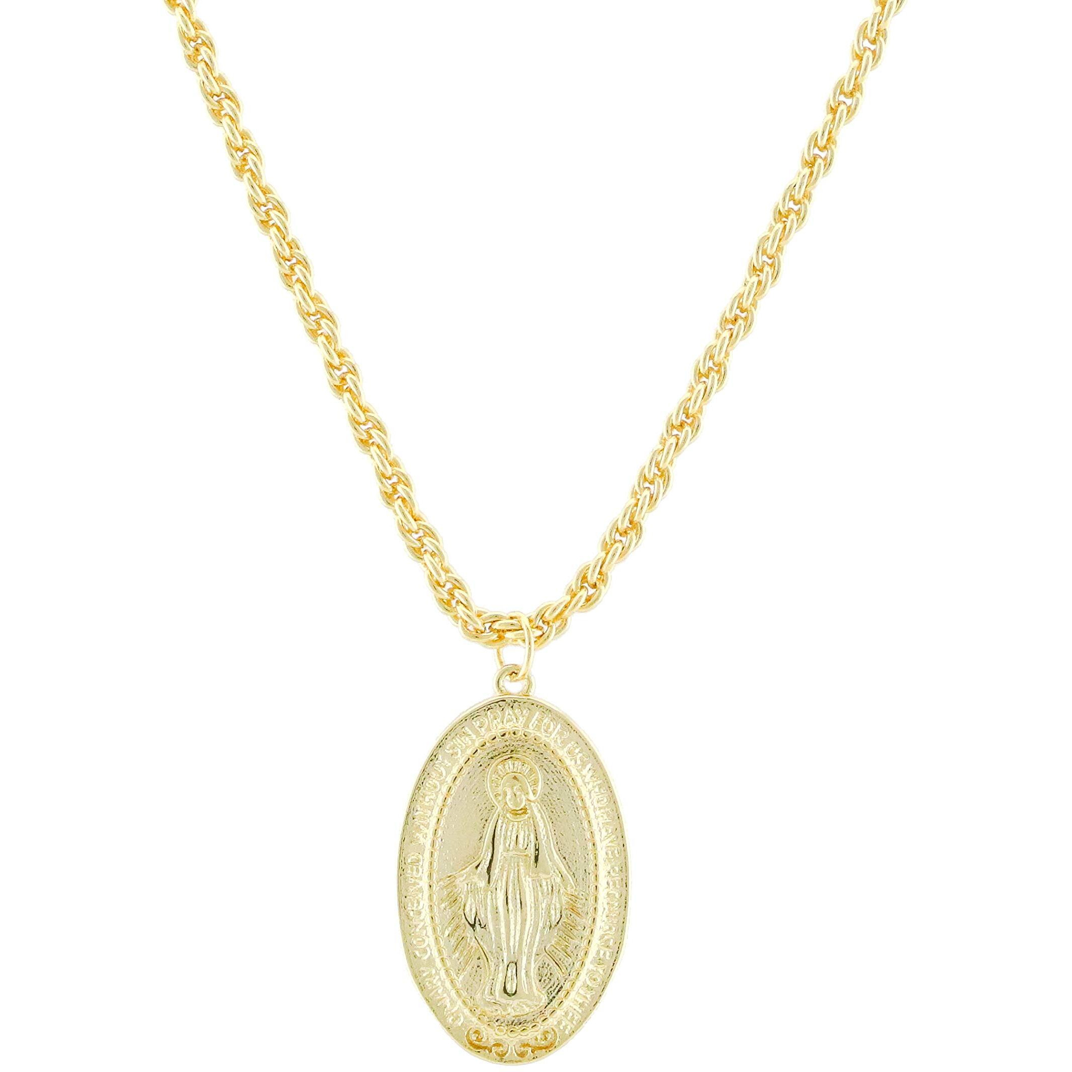 18K Gold Virgin Mary Necklace - Medallion Necklace - Miraculous Medal Coin Necklace For Women Religious Necklace (Gold)