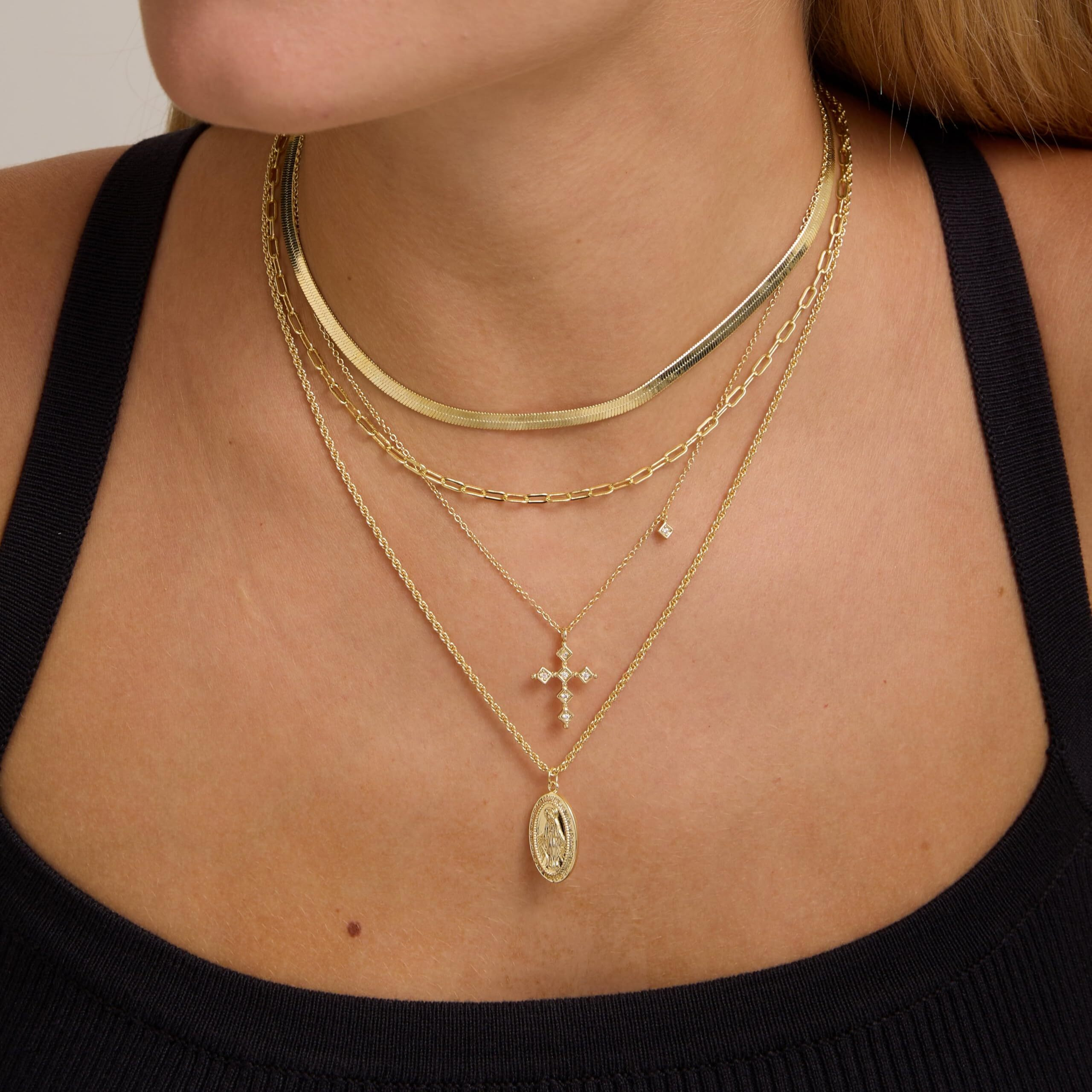 18K Gold Virgin Mary Necklace - Medallion Necklace - Miraculous Medal Coin Necklace For Women Religious Necklace (Gold)
