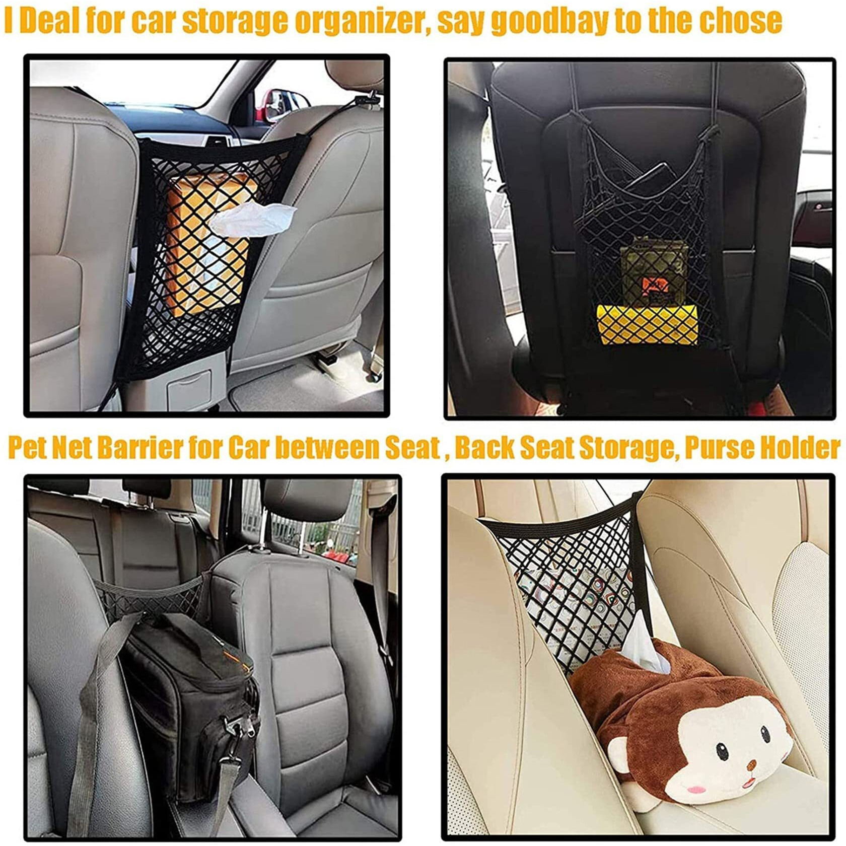 Dykeson Dog Car Net Barrier Pet Barrier With Auto Safety Mesh Organizer Baby Stretchable Storage Bag Universal For Cars, Suvs -Easy Install, Car Divider For Driving Safely With Children & Pets