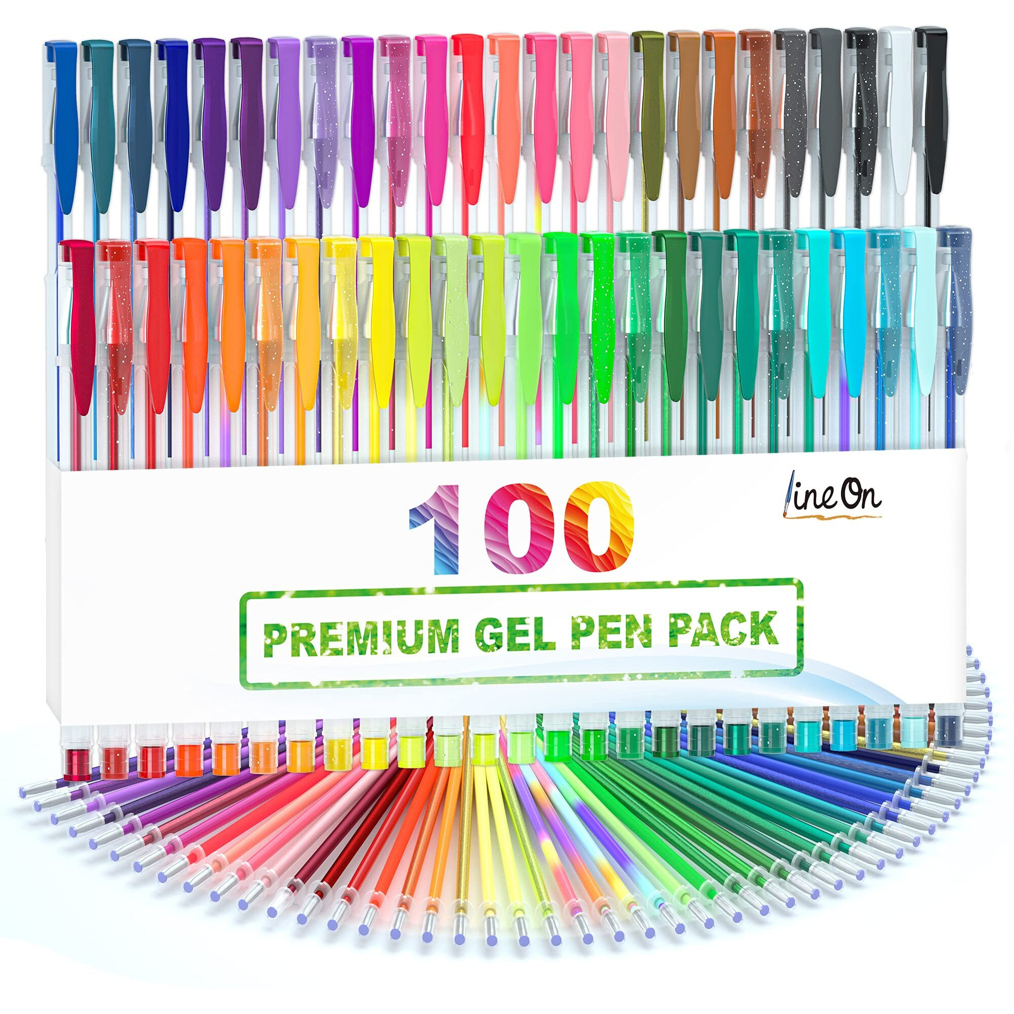 Lineon 100 Pack Gel Pens Set, 50 Colors Gel Pens With 50 Refills Gel Pen Set For Adult Coloring Books Drawing Doodling Art Markers