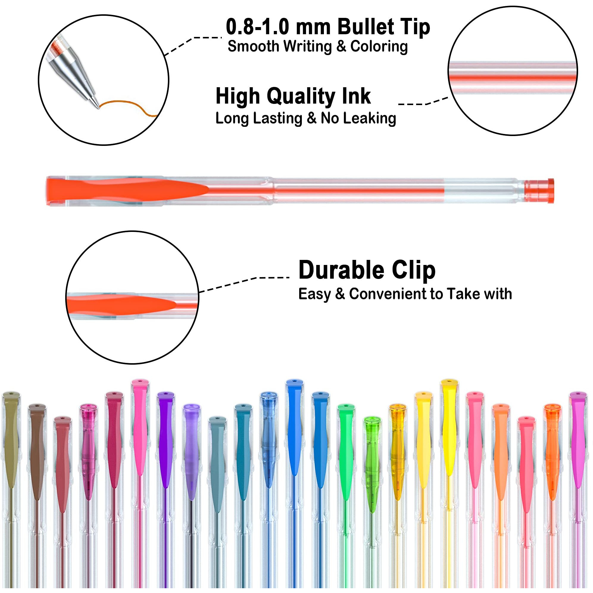 Lineon 100 Pack Gel Pens Set, 50 Colors Gel Pens With 50 Refills Gel Pen Set For Adult Coloring Books Drawing Doodling Art Markers