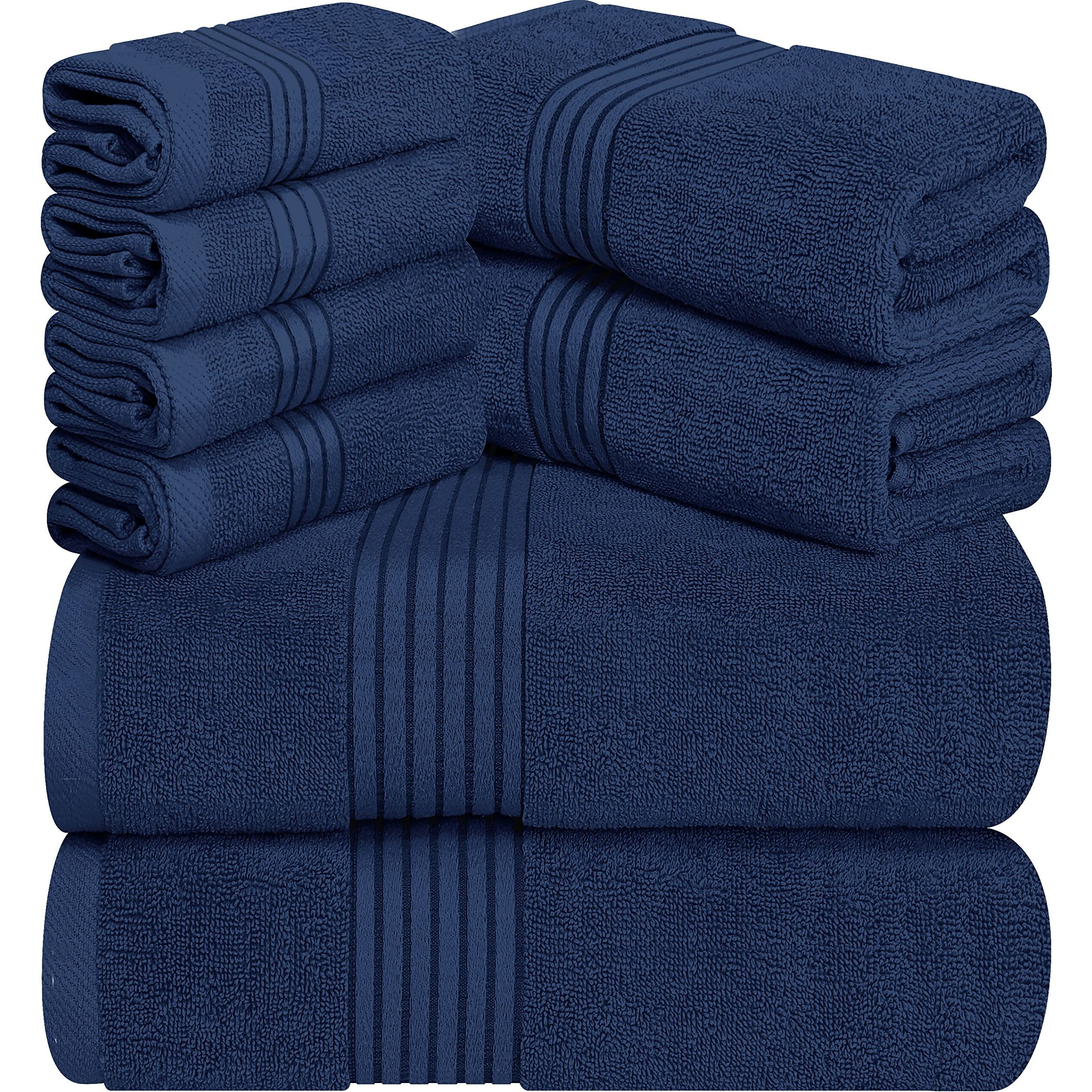 Utopia Towels 8-Piece Premium Towel Set, 2 Bath Towels, 2 Hand Towels, And 4 Wash Cloths, 100% Ring Spun Cotton Highly Absorbent Towels For Bathroom, Sports, And Hotel (Navy)