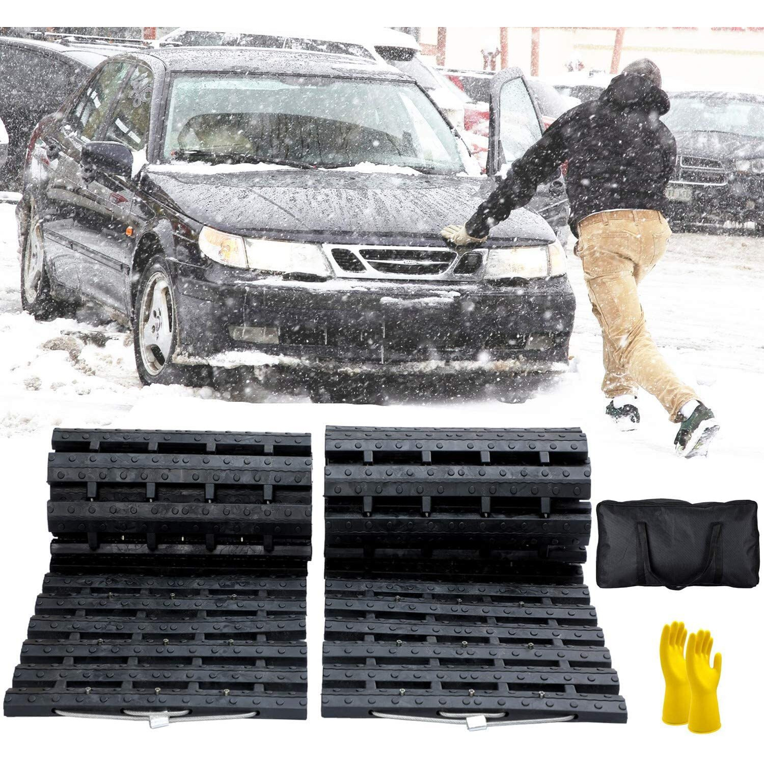 Jojomark Tire Traction Mat, Recovery Track Portable Emergency Devices For Pickups Snow, Ice, Mud, And Sand Used To Cars, Trucks, Van Or Fleet Vehicle (2Pcs*39In)