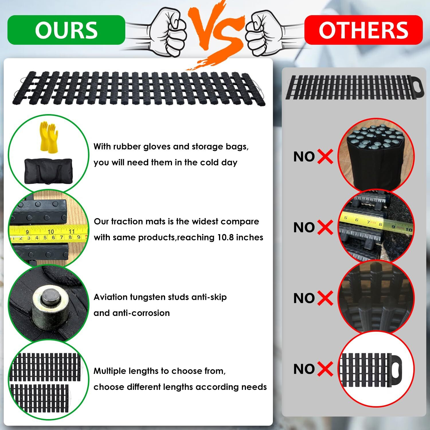 Jojomark Tire Traction Mat, Recovery Track Portable Emergency Devices For Pickups Snow, Ice, Mud, And Sand Used To Cars, Trucks, Van Or Fleet Vehicle (2Pcs*39In)