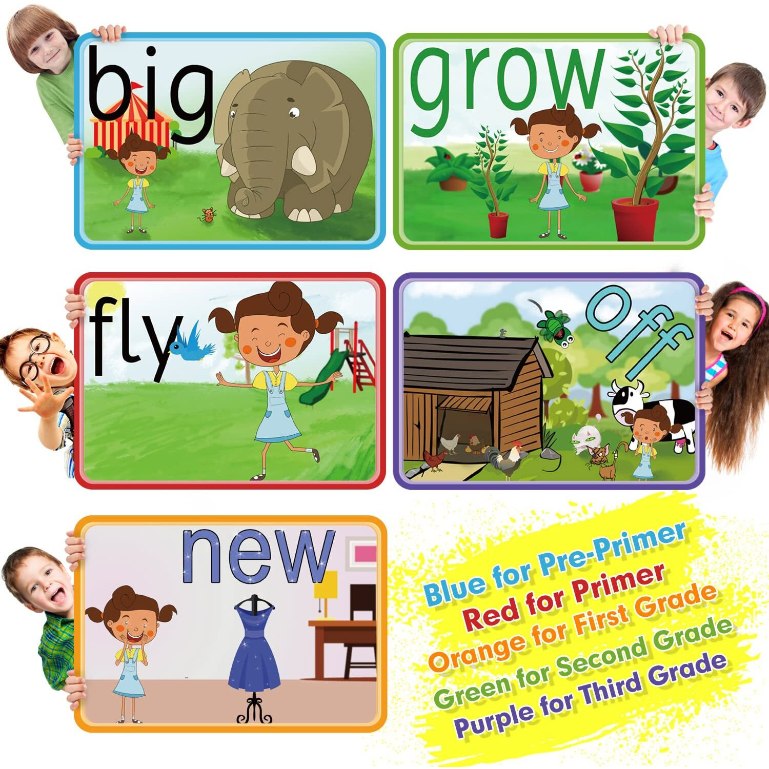 Springflower Sight Words Flash Cards With Pictures,Motions&Sentences, 220 Dolch Sight Words For Preschool, Kindergarten, 1St, 2Nd & 3Rd Grade.Homeschool, Learn To Read, Phonics Learning,235 Pieces