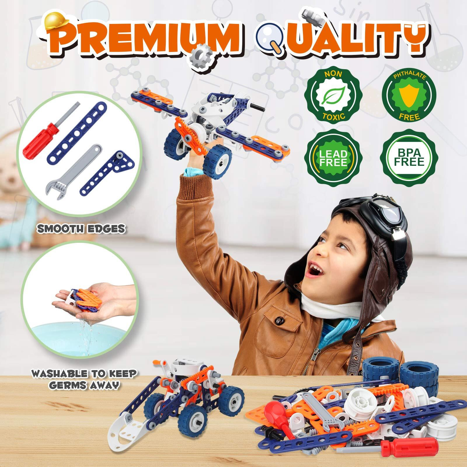 Kizbruo Building Toys For Boys Age 8-12, Boys Toys Age 6-8, Erector Set For Boys 6-8, 152Pcs Diy 12 In 1 Stem Toys For 7 8 9 Year Old Boy, Engineering Building Toys For 10 11 12 Year Old