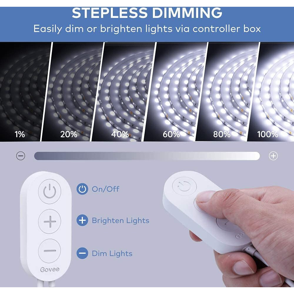 Govee White Led Strip Lights, Upgraded 16.4Ft Dimmable Led Light Strip 6500K Bright Daylight White, Strong Adhesive, 300 Leds Flexible Tape Lights For Mirror, Kitchen Cabinet, Bedroom, Halloween Decor