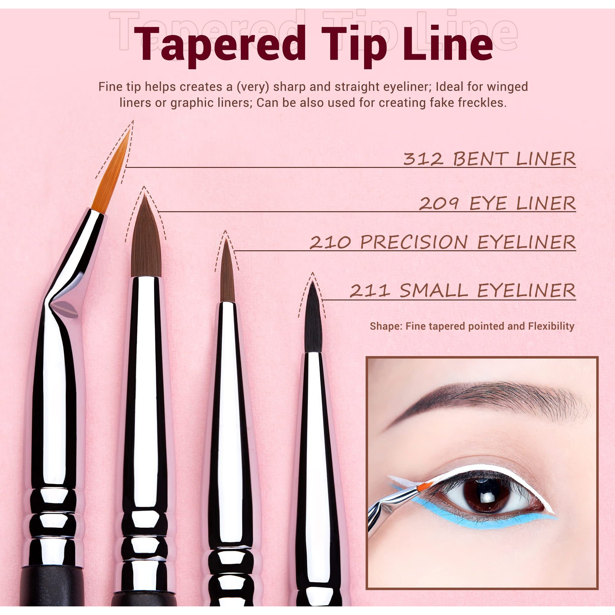 Jessup Eyeliner Brush Set, Professional Eye Liner Makeup Brushes 11Pcs, Angled Flat Definer Ultra Fine Bent Pencil Point Eyeliner Brushes For Precision Liner, T324