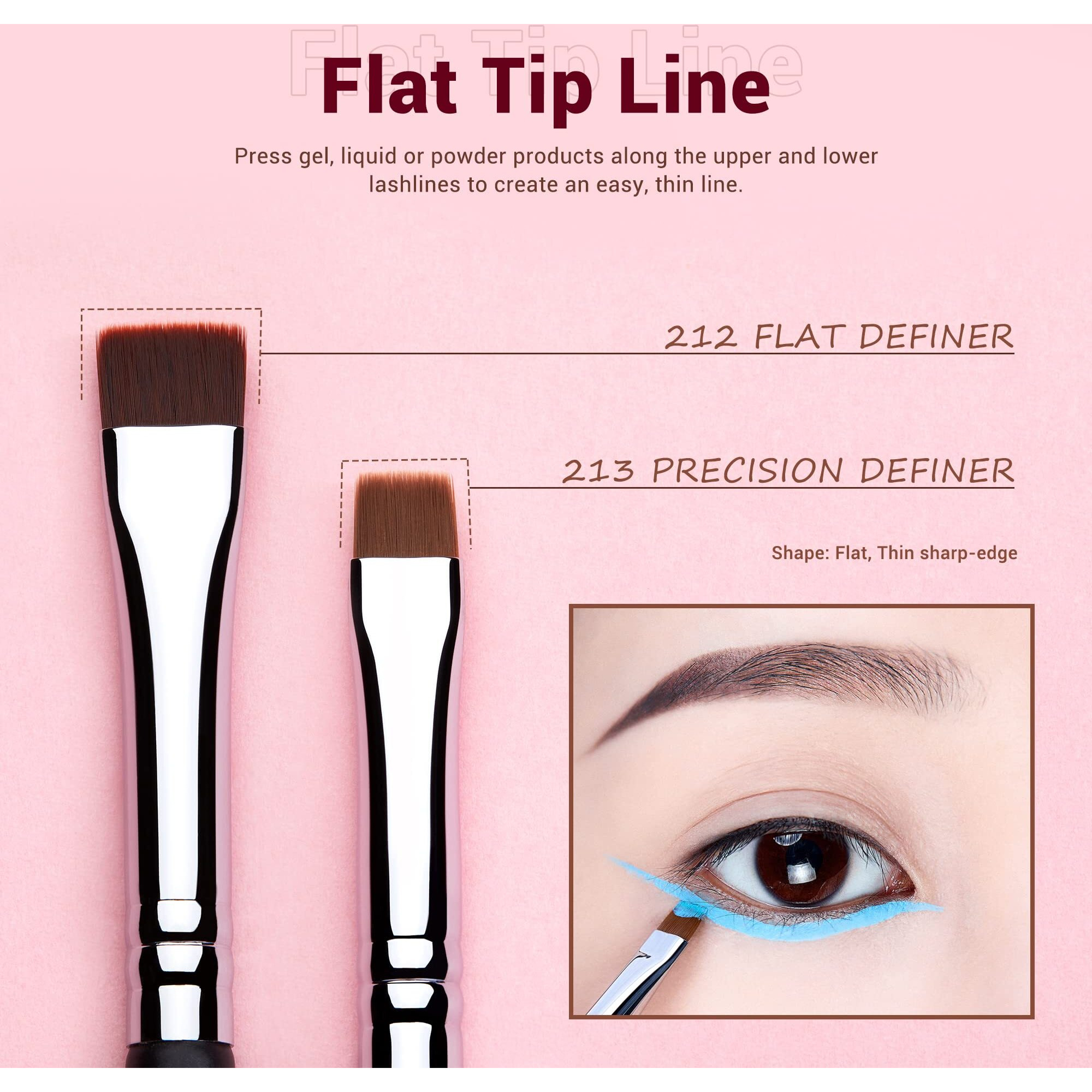 Jessup Eyeliner Brush Set, Professional Eye Liner Makeup Brushes 11Pcs, Angled Flat Definer Ultra Fine Bent Pencil Point Eyeliner Brushes For Precision Liner, T324