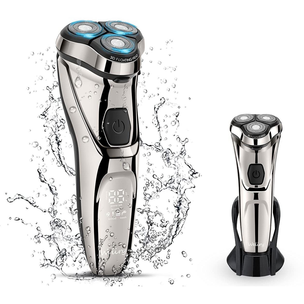 Weliry Electric Razor For Men Electric Shaver Mens For Shaving With Pop-Up Trimmer Electric Rotary Shavers For Men Wet & Dry Cordless Waterproof Usb Rechargeable
