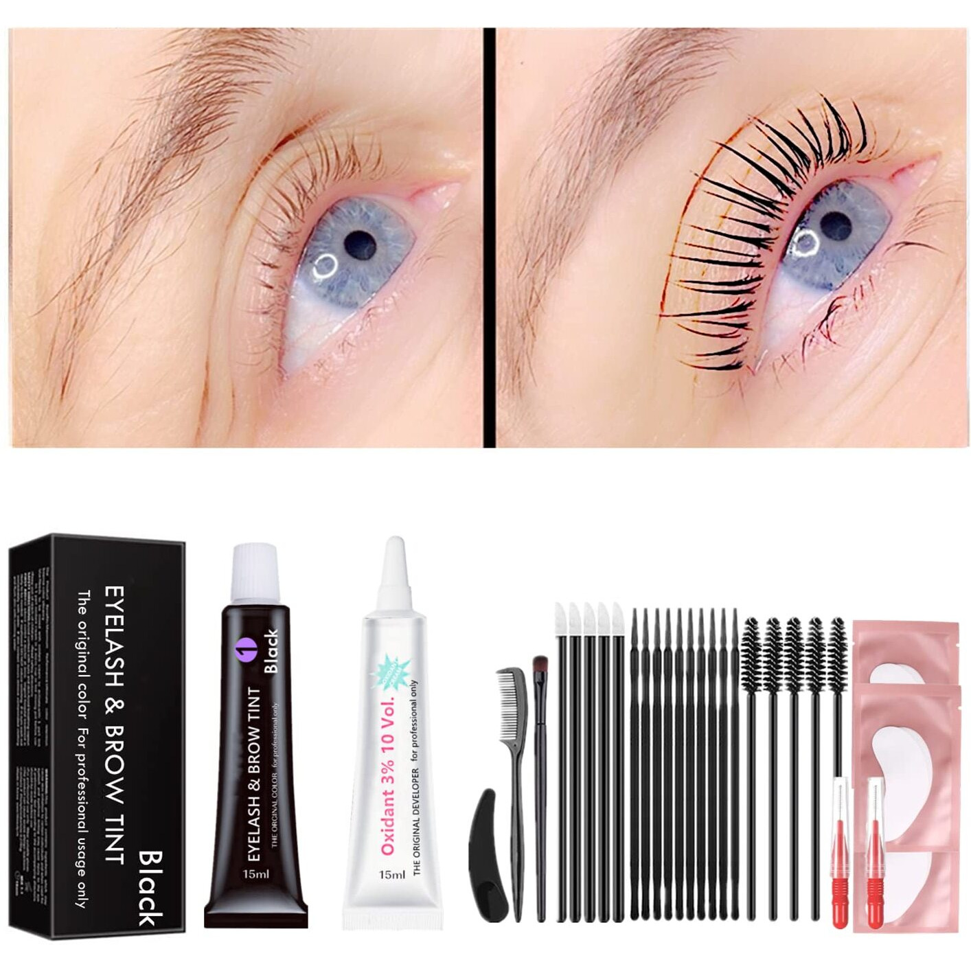 Black Lash Tint Kit, Keratin Black Eyelash Dye And Eyebrow Tint, 6 Week Voluminous Brow Tint, Tinting Look For Lash Perm/Lift/Lamination Treatment (Black Eyelash Tint Kit Only)