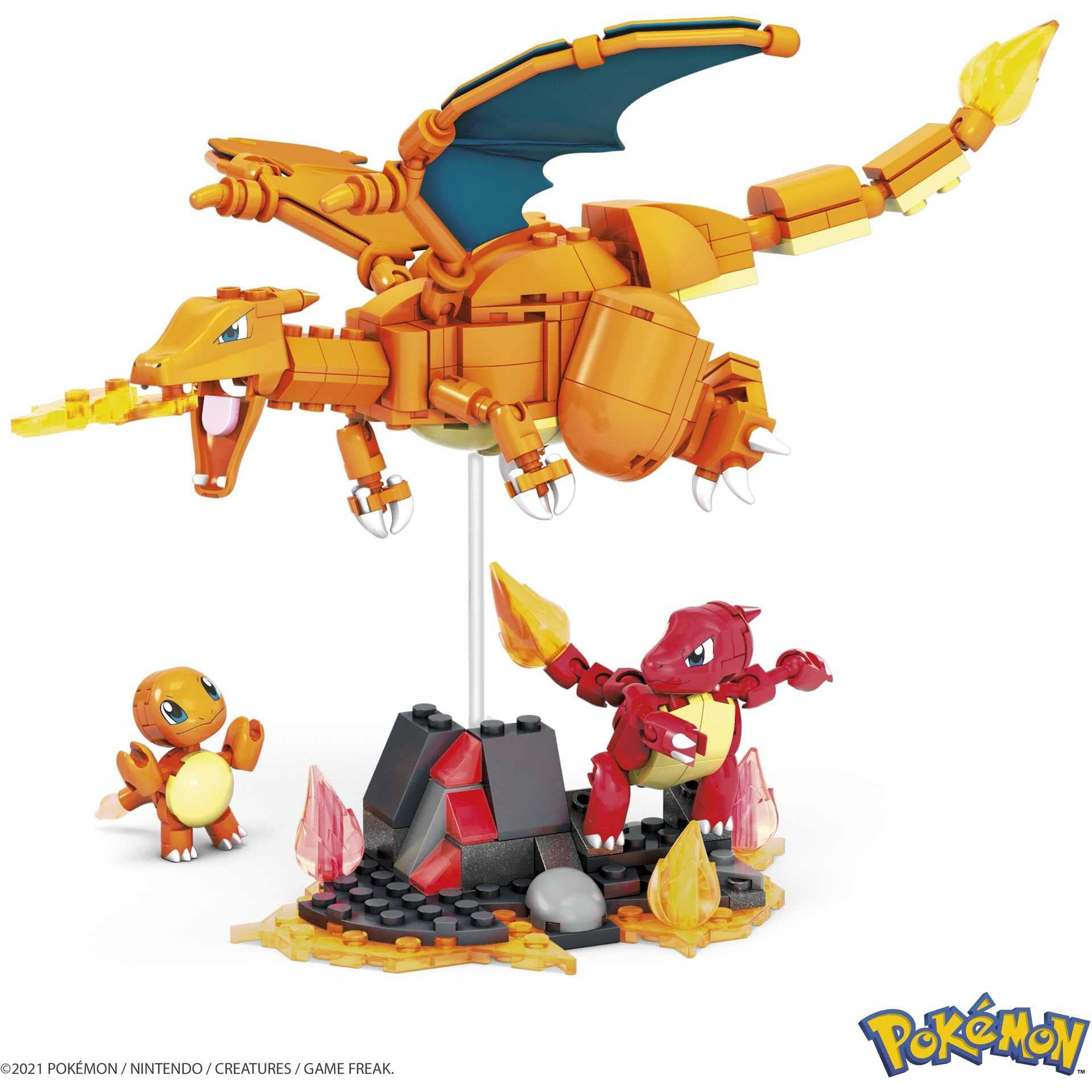 Mega Pok  Mon Action Figure Building Toys For Kids, Charmander Evolution Set With 300 Pieces, 3 Poseable Characters, Charmeleon And Charizard