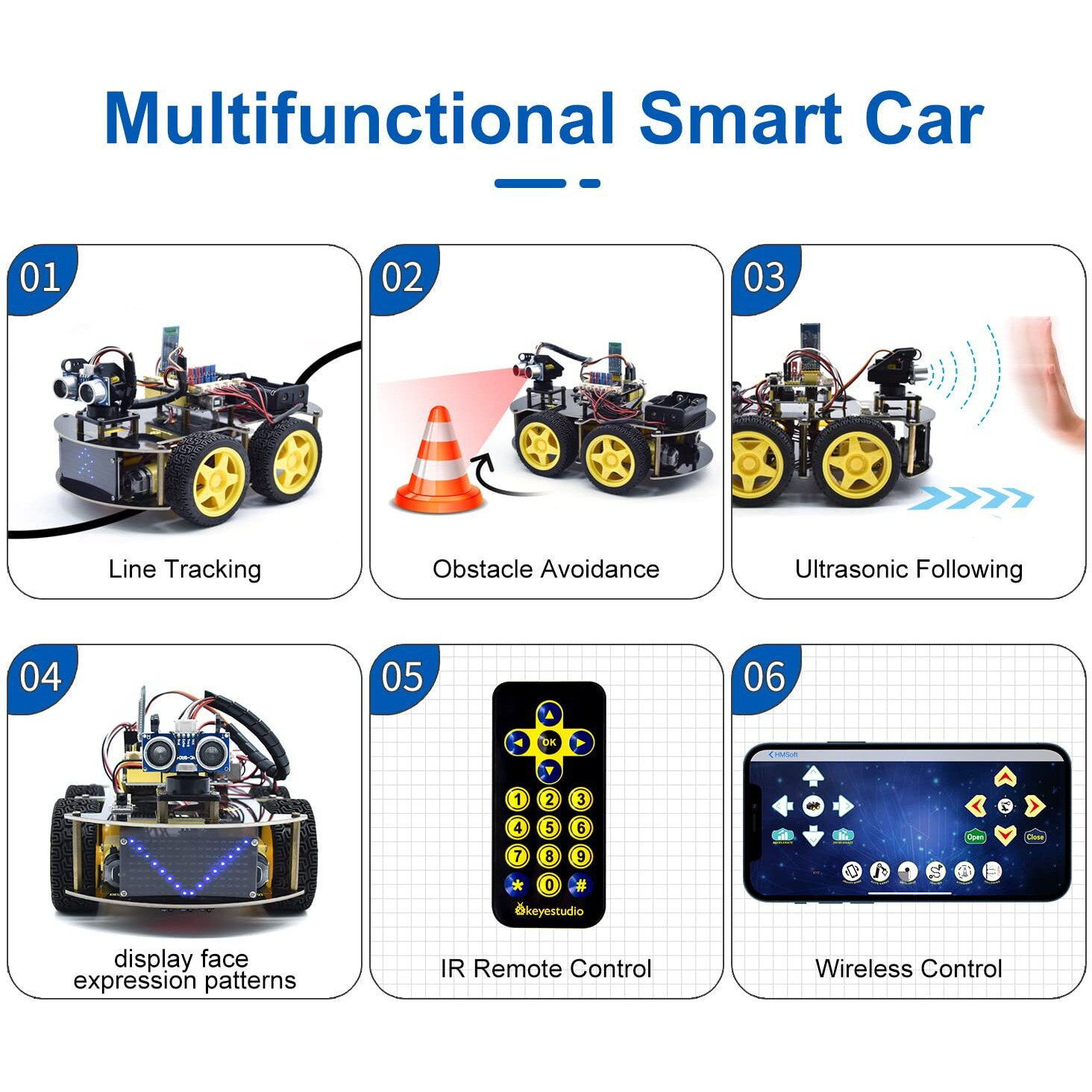 Keyestudio Smart Car Robot,4Wd Programmable Diy Starter Kit For Arduino For Uno R3,Electronics Programming Project/Stem Educational/Science Coding Kit For Teens Adults,15+