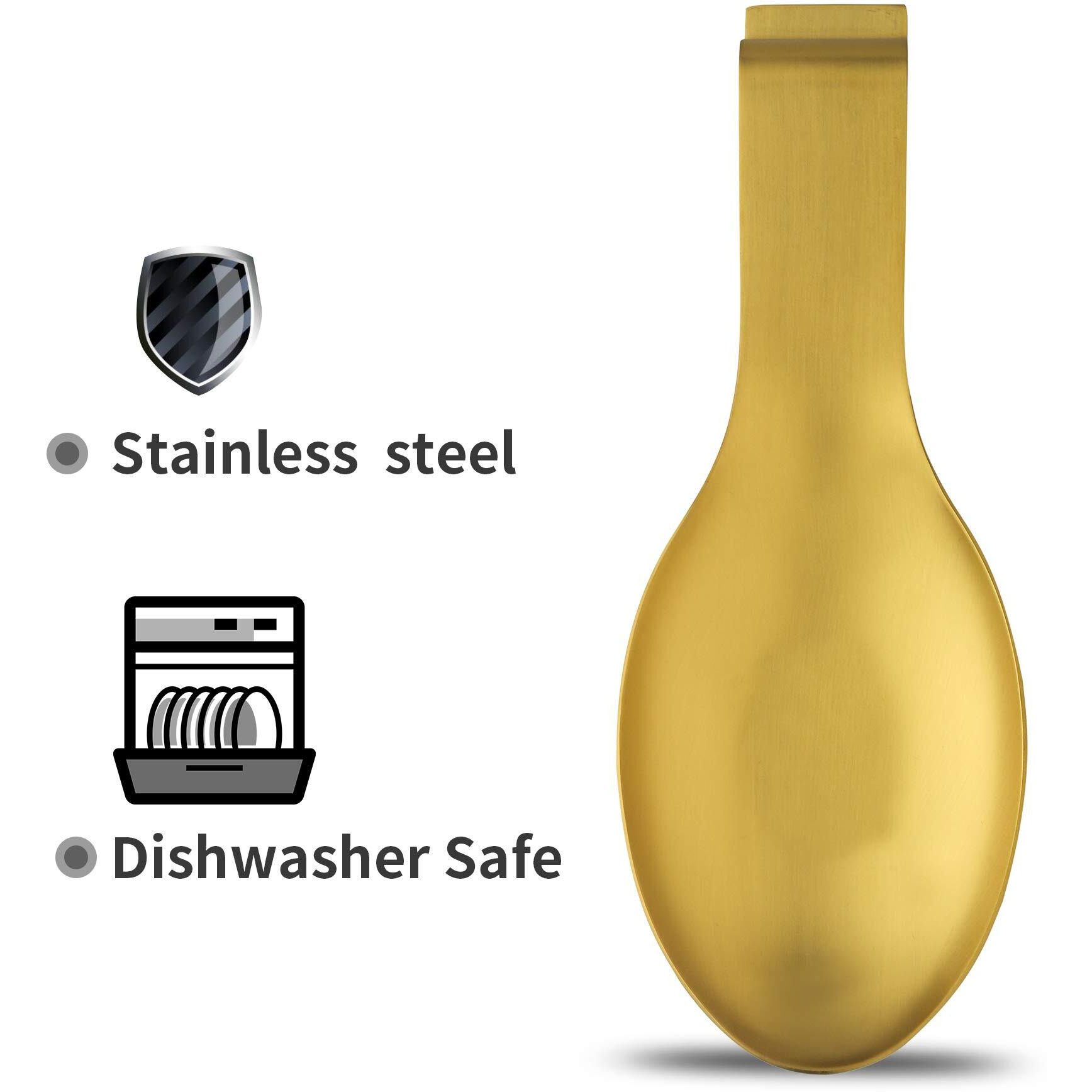 Bettwillgold Spoon Rest For Kitchen Counter, Stainless Steel Spoon Holder For Stove Top, Spatula Ladle Spoon Utensils Holder, Gold Kitchen Accessories, Gold Cooking Utensiles.