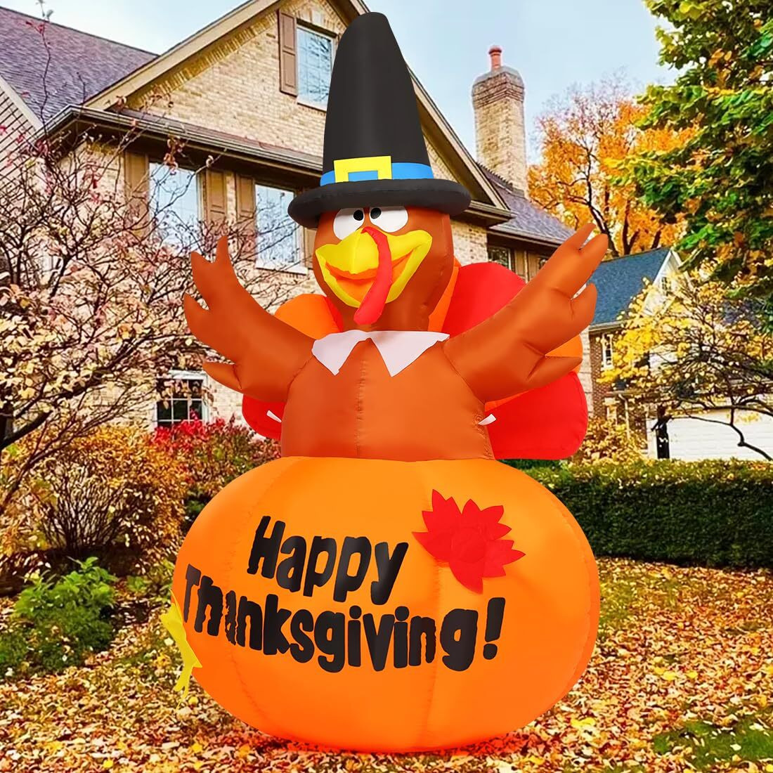Goosh 6 Ft Thanksgiving Inflatables Outdoor Decoration Turkey Blow Up Yard Ghost With Built-In Leds For Indoor Garden Lawn Party Decor
