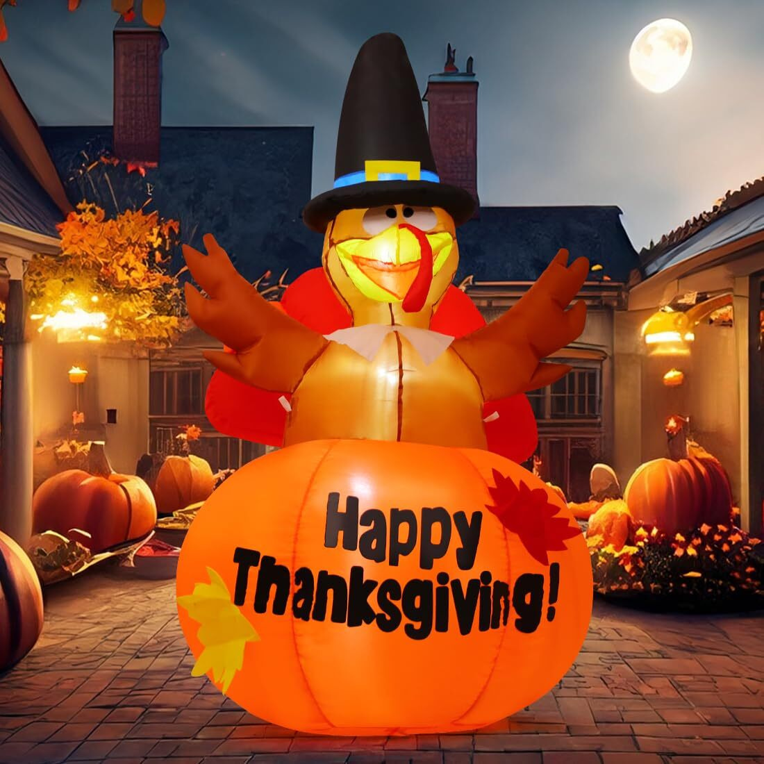 Goosh 6 Ft Thanksgiving Inflatables Outdoor Decoration Turkey Blow Up Yard Ghost With Built-In Leds For Indoor Garden Lawn Party Decor