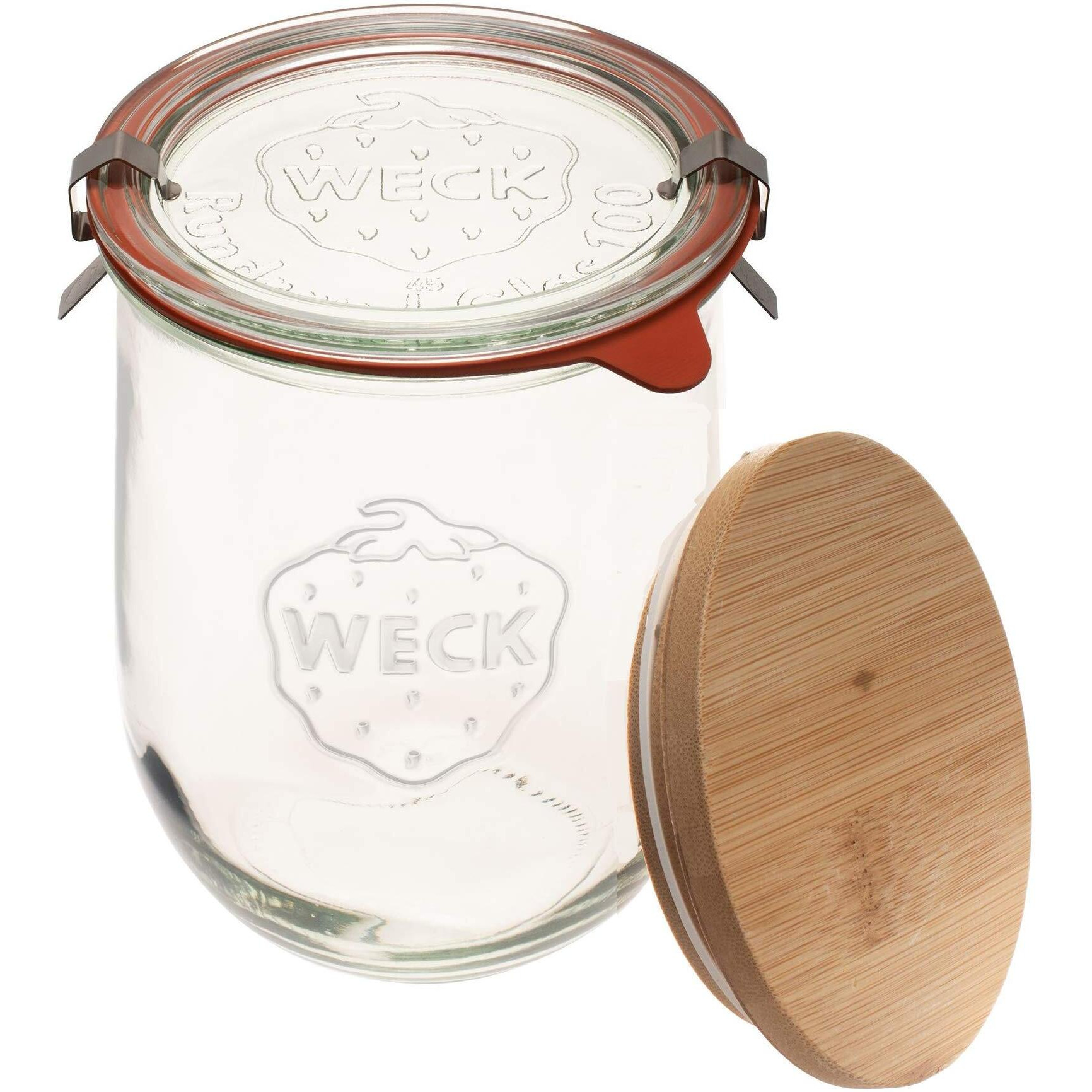 Weck Jars - 35.9 Fl. Oz Weck Tulip Jars 1 Liter - Sour Dough Starter Jars - Large Glass Jars For Sourdough - Suitable For Canning And Storage - (1 Jar, Glass Lid & Wooden Lid)
