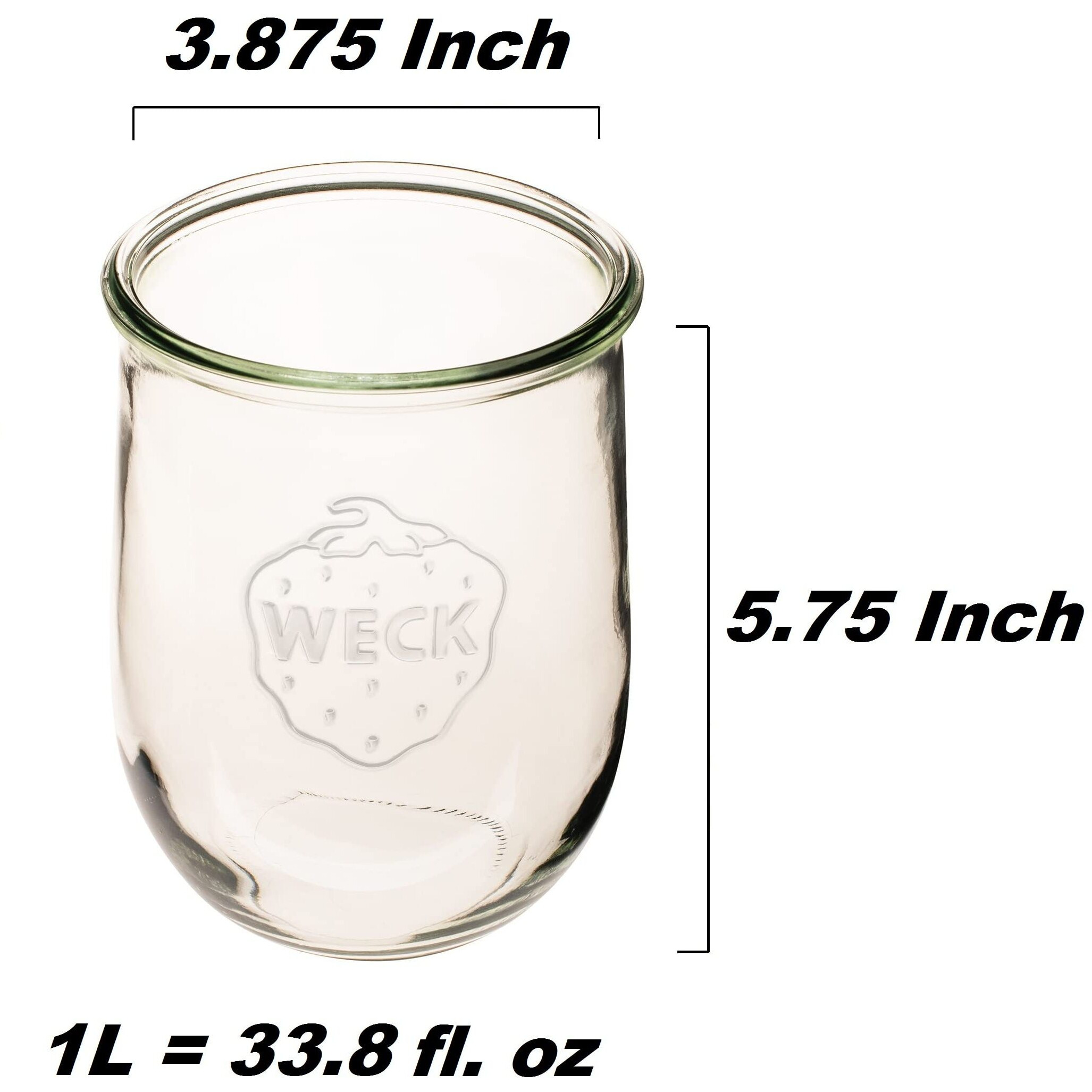 Weck Jars - 35.9 Fl. Oz Weck Tulip Jars 1 Liter - Sour Dough Starter Jars - Large Glass Jars For Sourdough - Suitable For Canning And Storage - (1 Jar, Glass Lid & Wooden Lid)