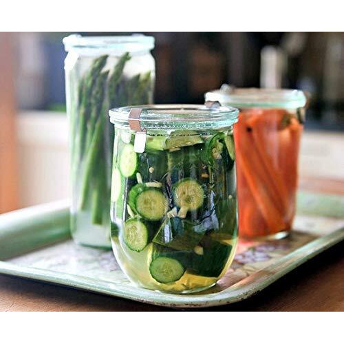 Weck Jars - 35.9 Fl. Oz Weck Tulip Jars 1 Liter - Sour Dough Starter Jars - Large Glass Jars For Sourdough - Suitable For Canning And Storage - (1 Jar, Glass Lid & Wooden Lid)