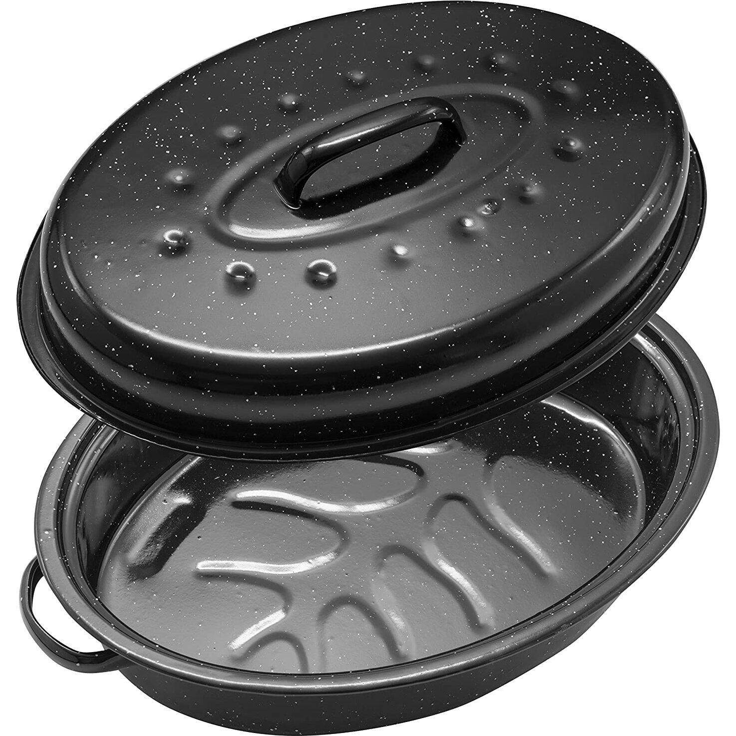 Eternal Living Granite Roasting Pans, Black (15"" Oval Roaster Pan With Lid)