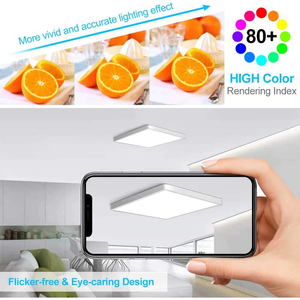 Led Ceiling Light Fixture Flush Mount, 12 Inch 24W, Daylight White 5000K Ceiling Lights, 3200Lm Bright Square Led Ceiling Light, Flat Slim Lighting Fixture For Bedroom Stairwell Hallway Kitchen