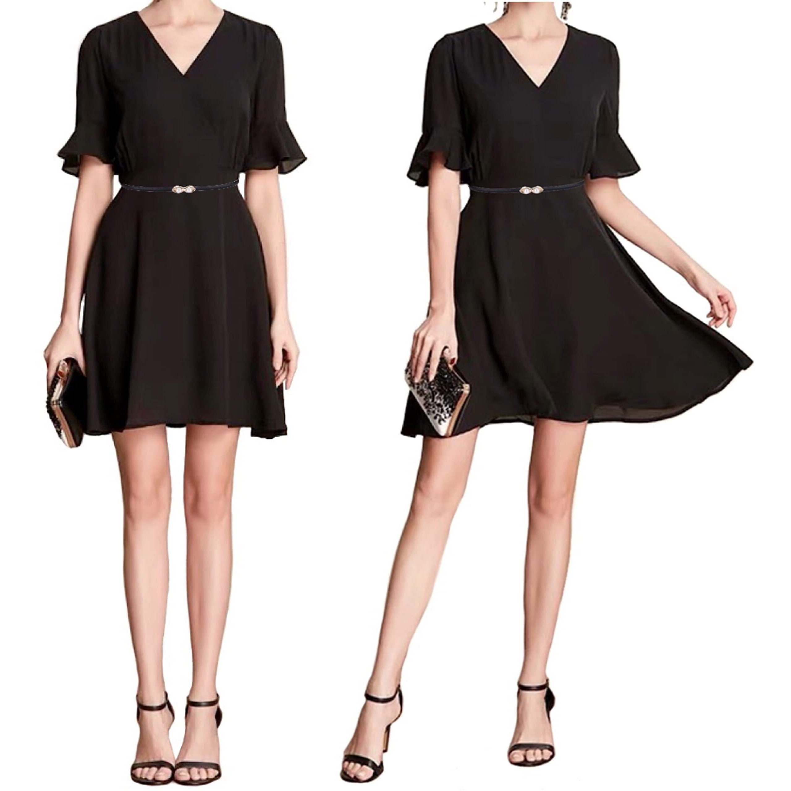 Women's Belt Skinny Soft Genuine Leather Belts Slim Dress Fashion Waist Belt Gold Solid Pearl Shaped Buckle Waistband, Black