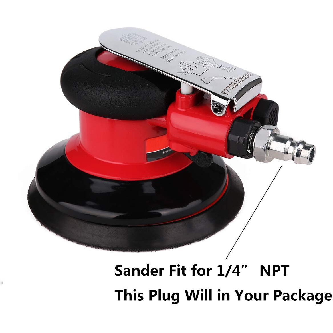 Ouya 5"" Air Random Orbital Sander, Red Dual Action Pneumatic Orbit Polisher For Polishing Sanding Waxing