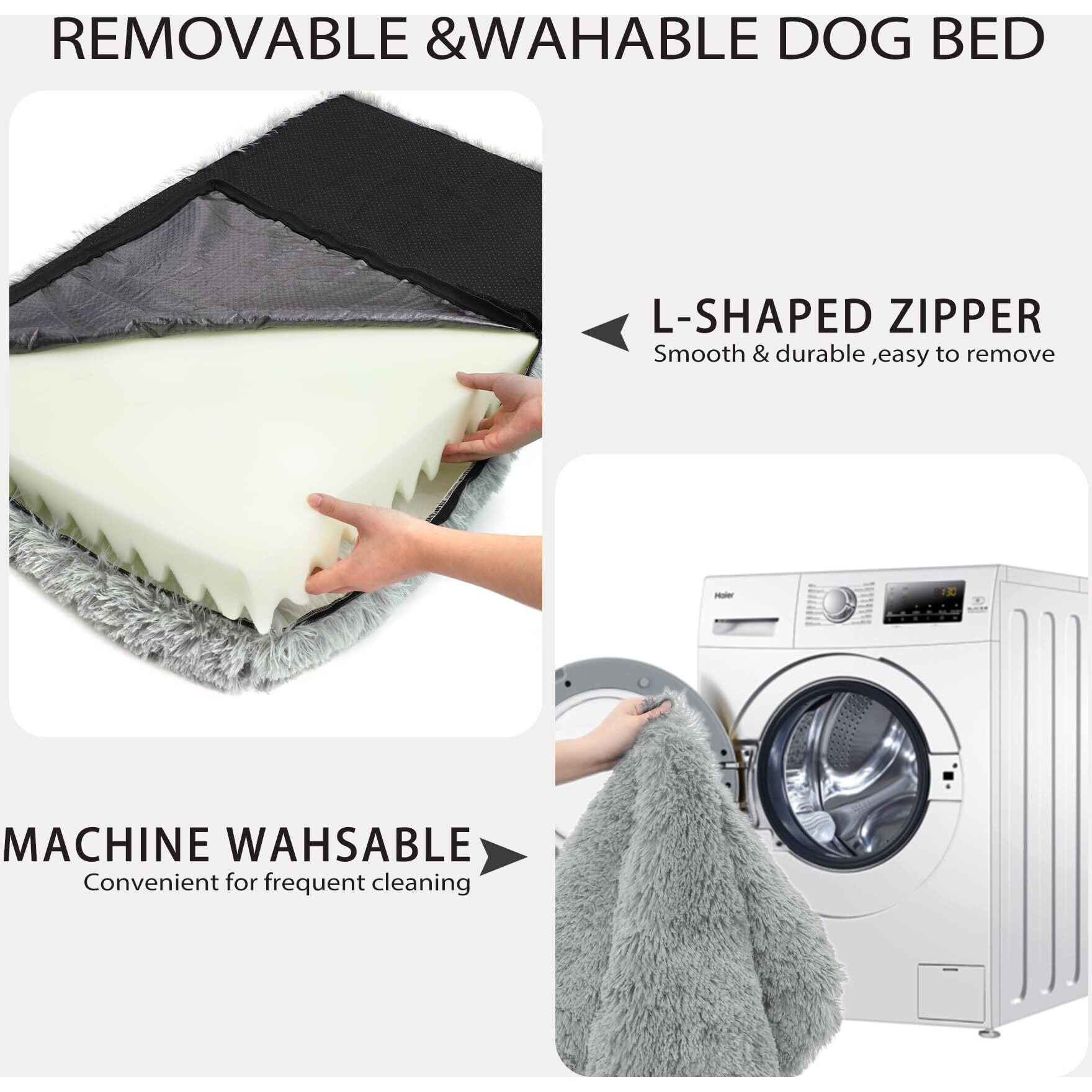 Mihikk Large Dog Bed, Orthopedic Egg Crate Foam Dog Bed With Removable Washable Cover, Waterproof Dog Mattress Nonskid Bottom, Comfy Anti Anxiety Pet Bed Mat, 35X22 Inch, Gray
